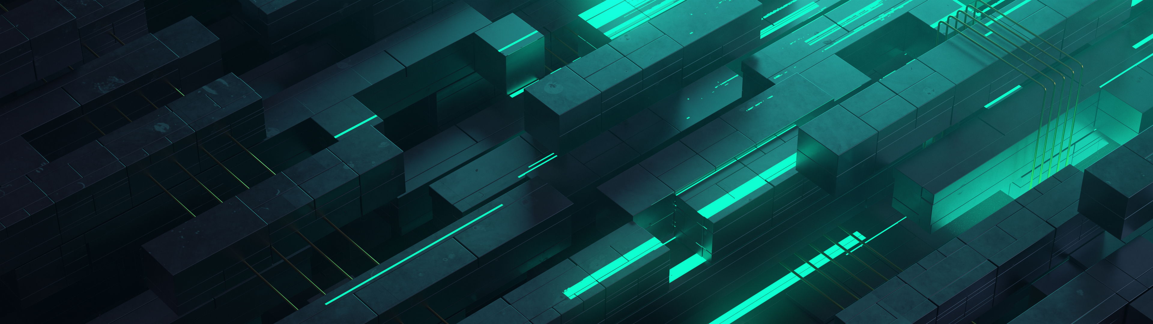 3D 3D Abstract Abstract Neon Glow Teal Technology Turquise 3840x1080