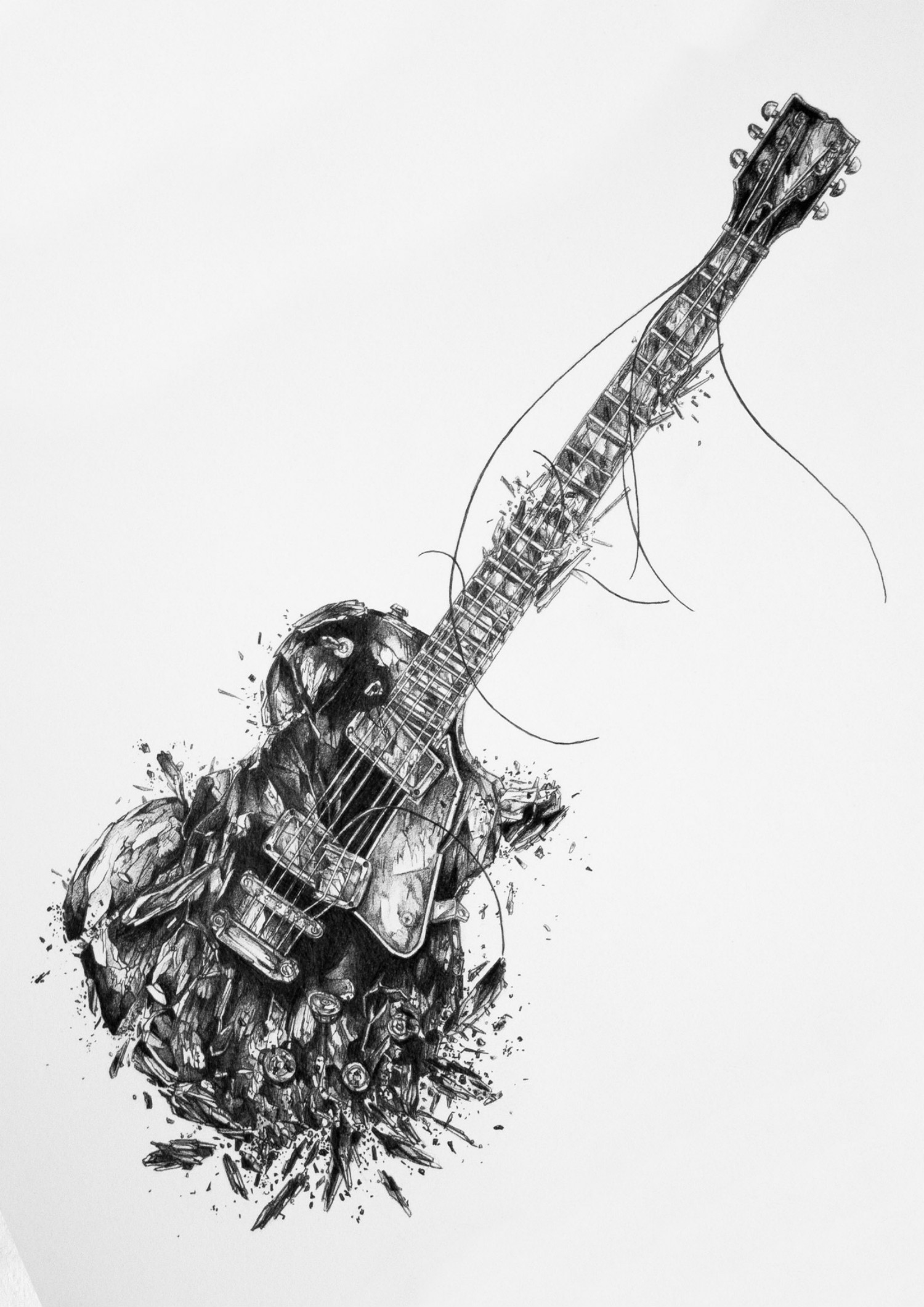 Digital Art Minimalism White Background Electric Guitar Monochrome Drawing Destroyed Portrait Displa 1500x2121