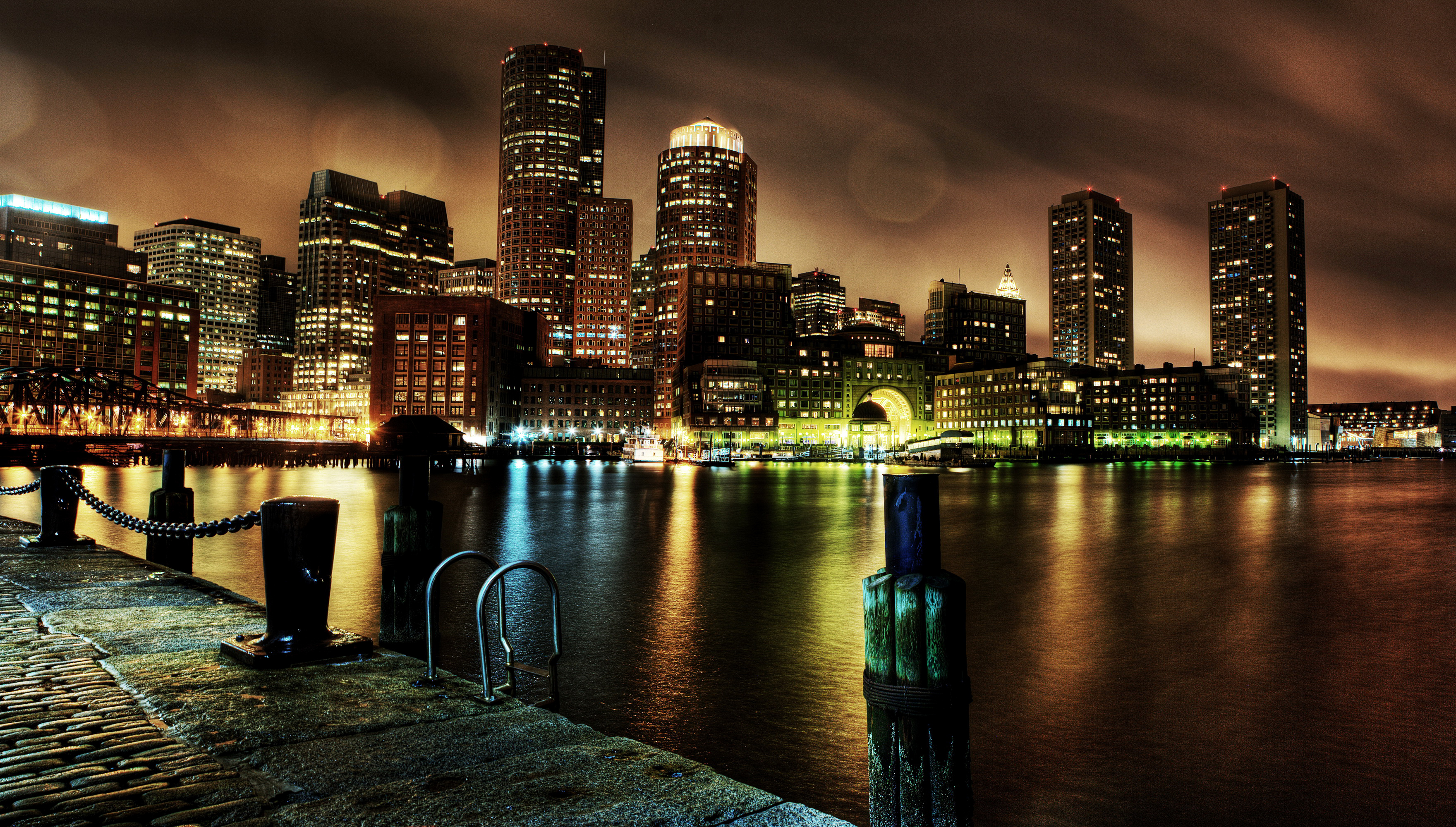 Night City Building Light Skyscraper Boston USA 3520x2000
