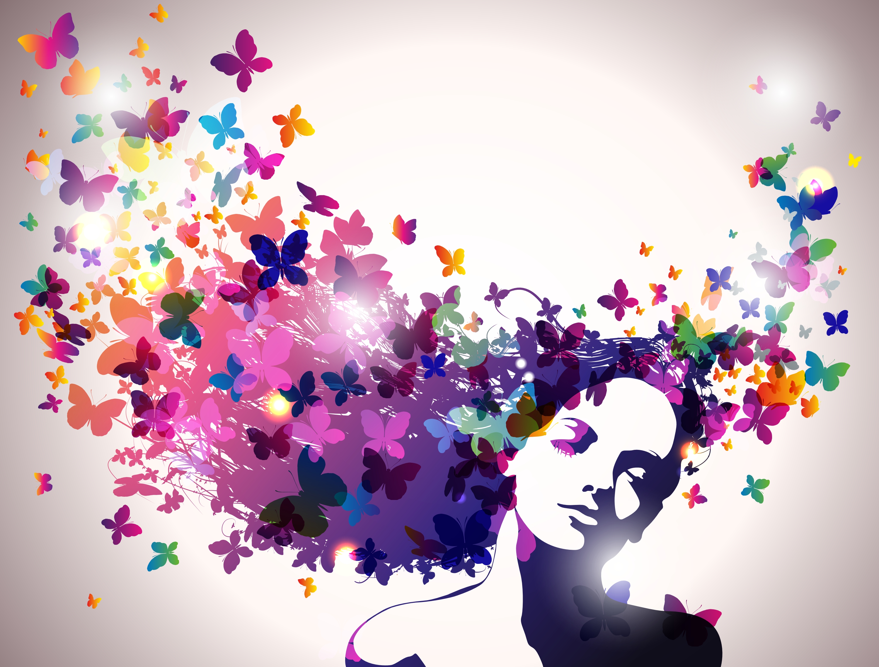 Artistic Woman Girl Butterfly Hair Colors Colorful 3000x2276