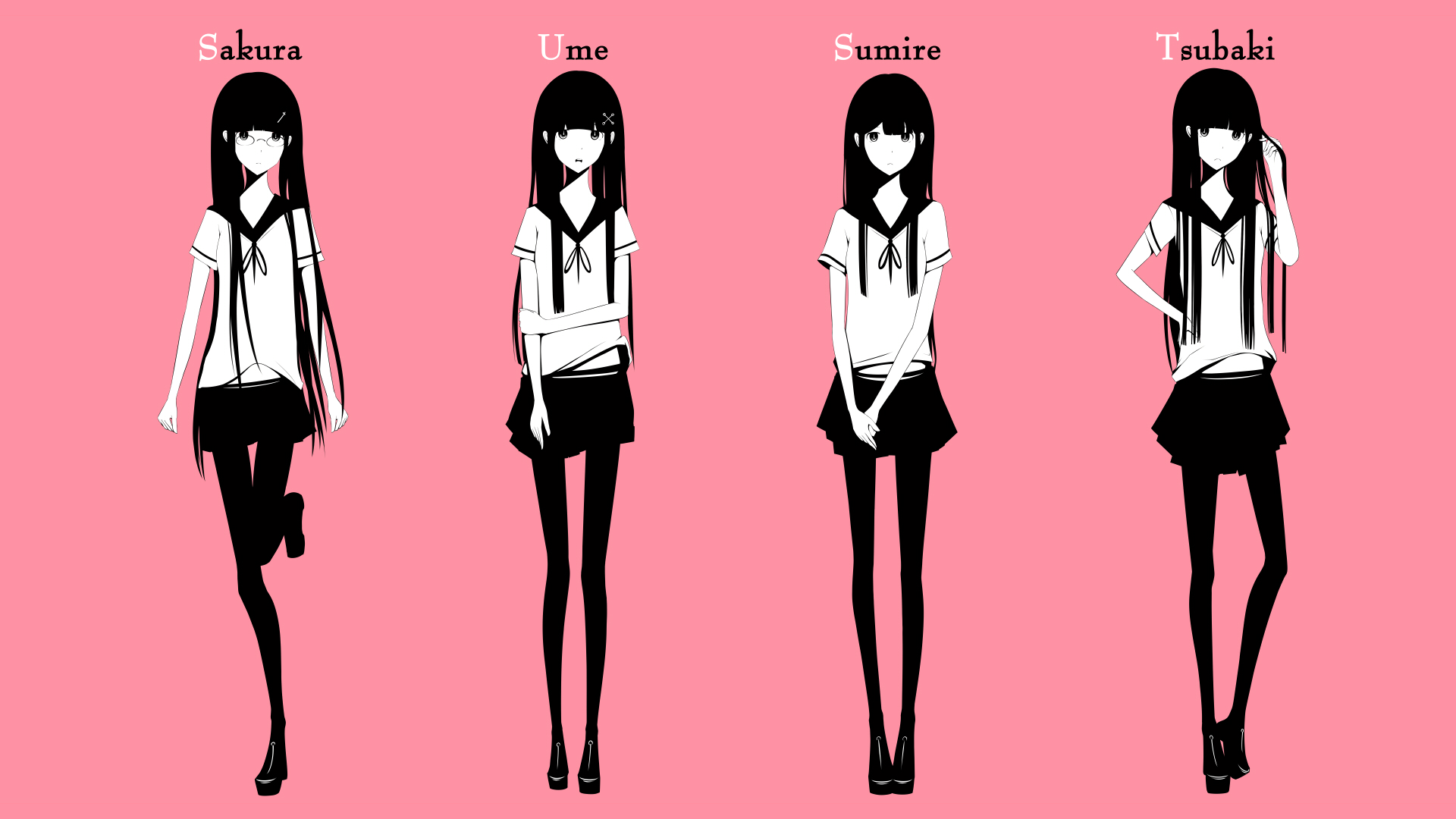 Haru Anime Girls Original Characters Simple Background School Uniform Long Hair Skirt Shirt Meganekk 1920x1080