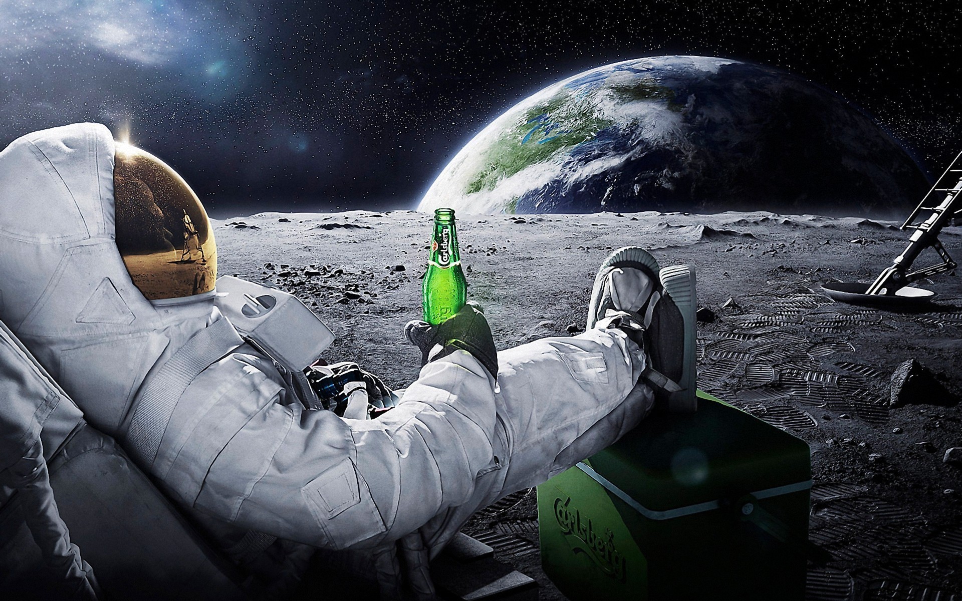 Space Astronaut Beer Moon Earth Advertisements Stars Relaxation Carlsberg Planet Alcohol Brands 1920x1200