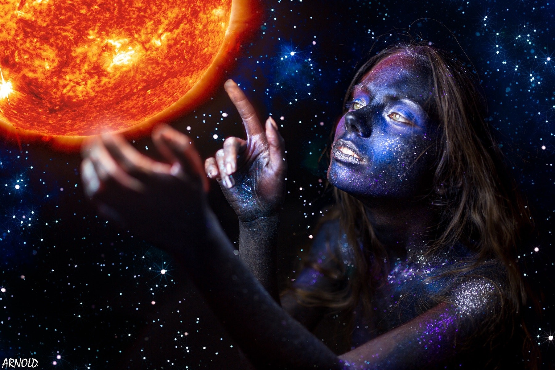 Arnold Art Women Body Paint Sun Space Art Space Model 500px 1800x1200