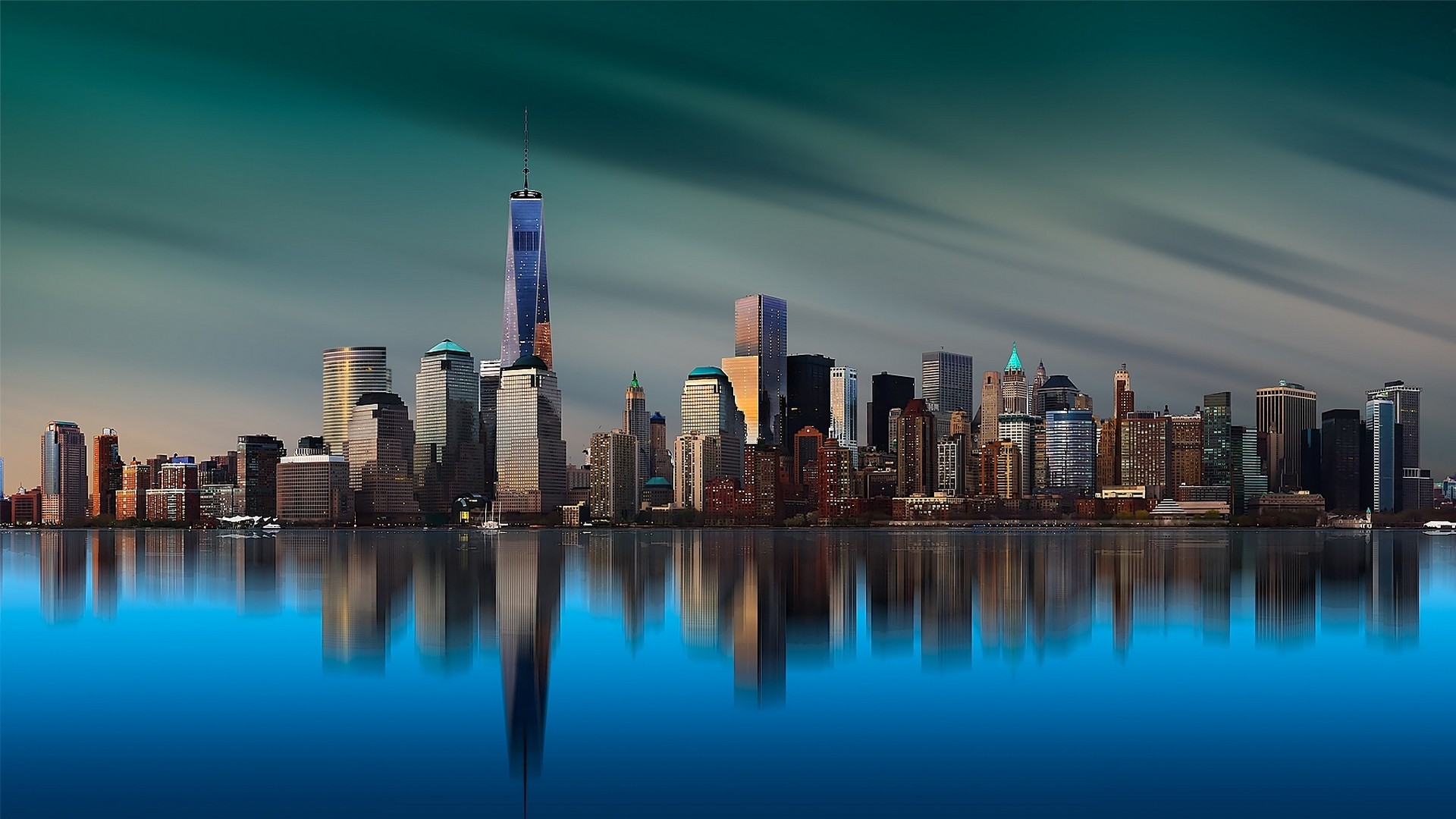 Landscape Architecture New York City Manhattan Island Skyscraper Metropolis Building Reflection Calm 1920x1080