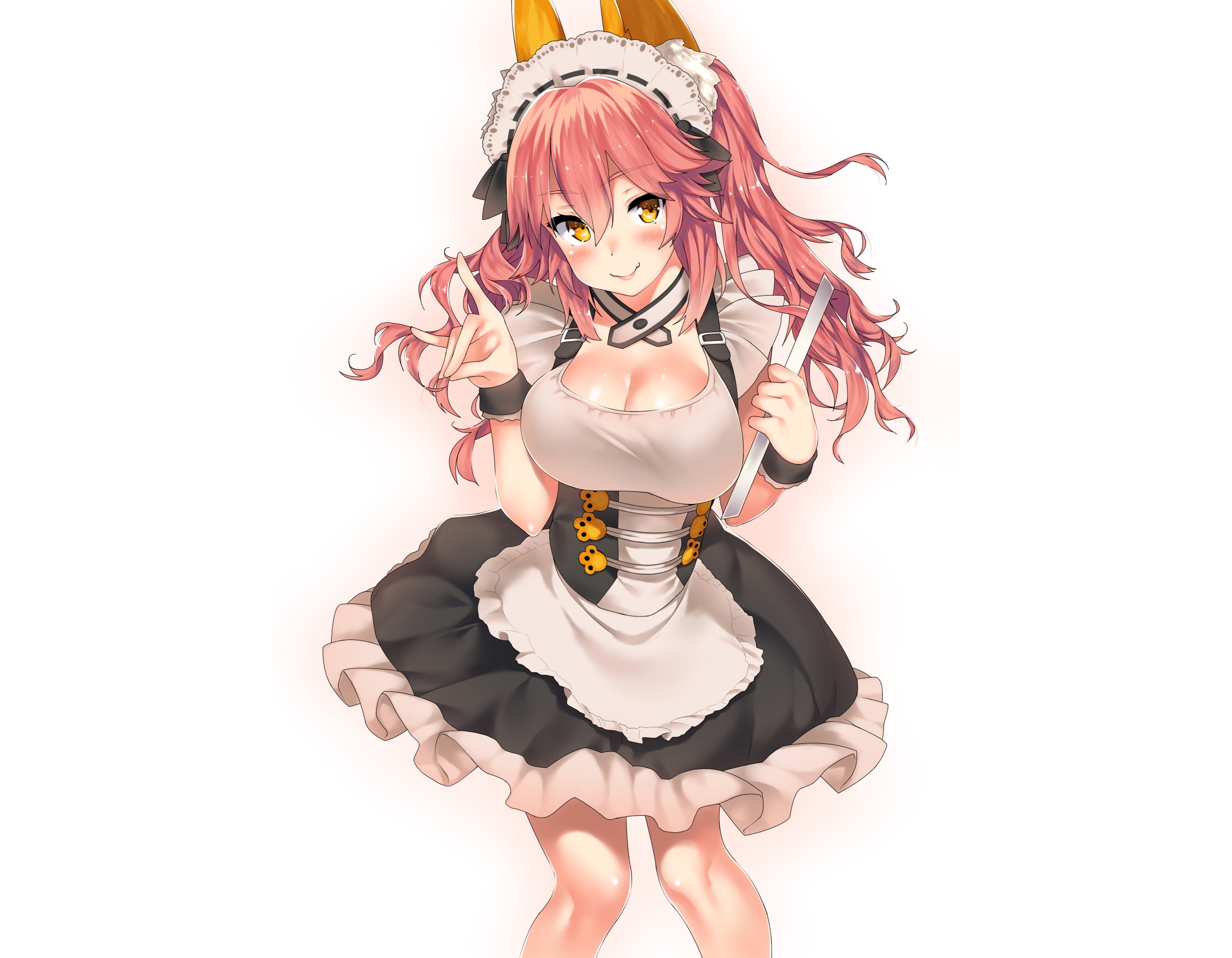 Animal Ears Blushing Fangs Fate Grand Order Fate Series Foxgirl Headdress Long Hair Maid Maid Outfit 2255x1753