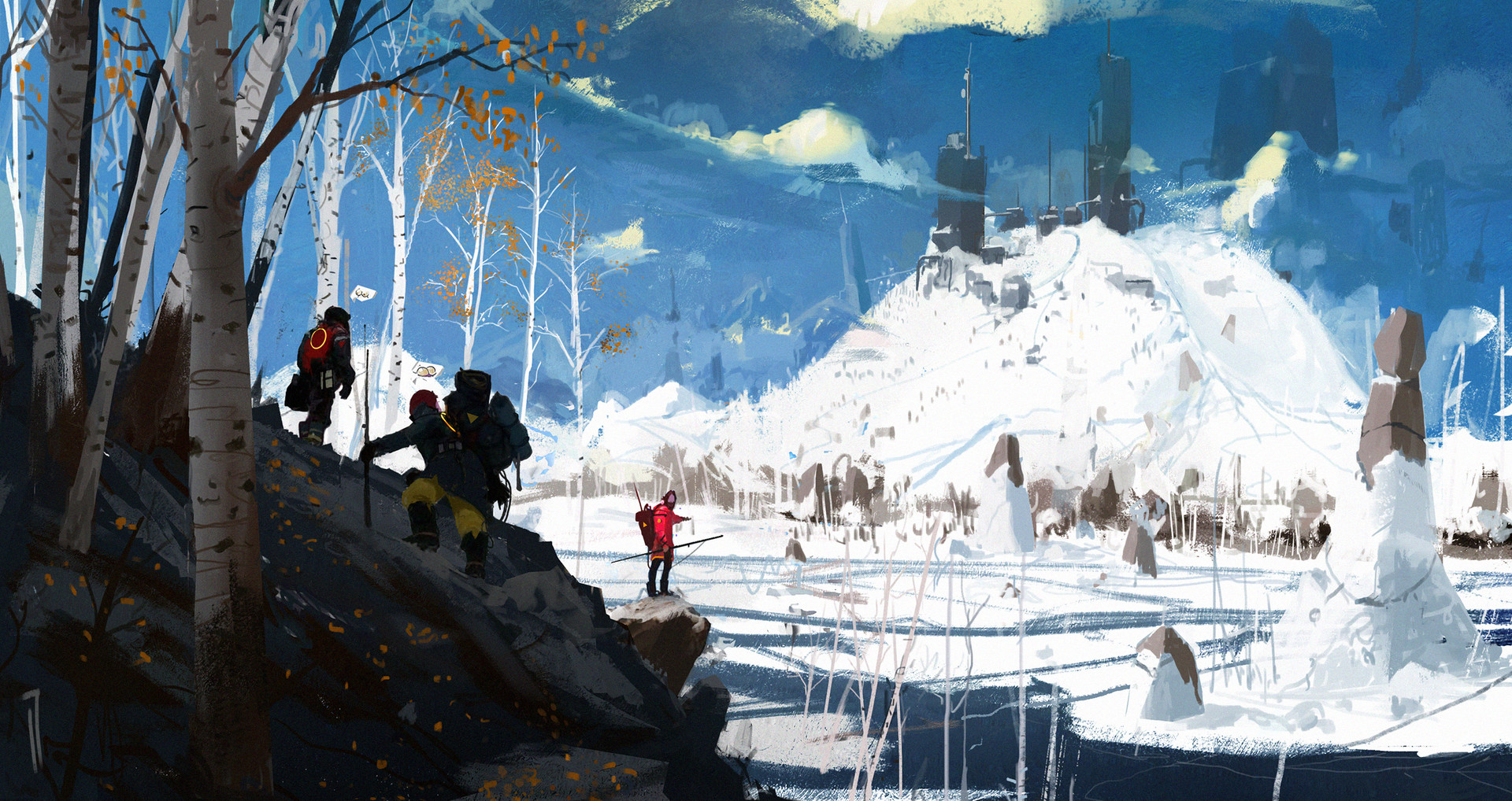 Ismail Inceoglu Concept Art Men Winter Snow People Lake Trees Clothes Nature Backpacks 1920x1018