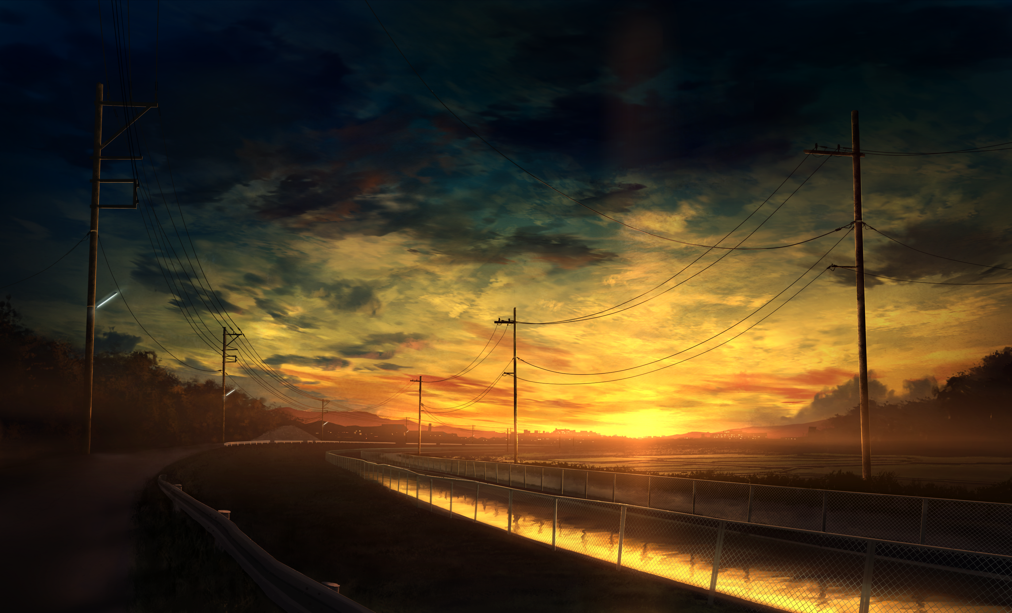 Sky Road Landscape Sunset Original Anime 3300x2000