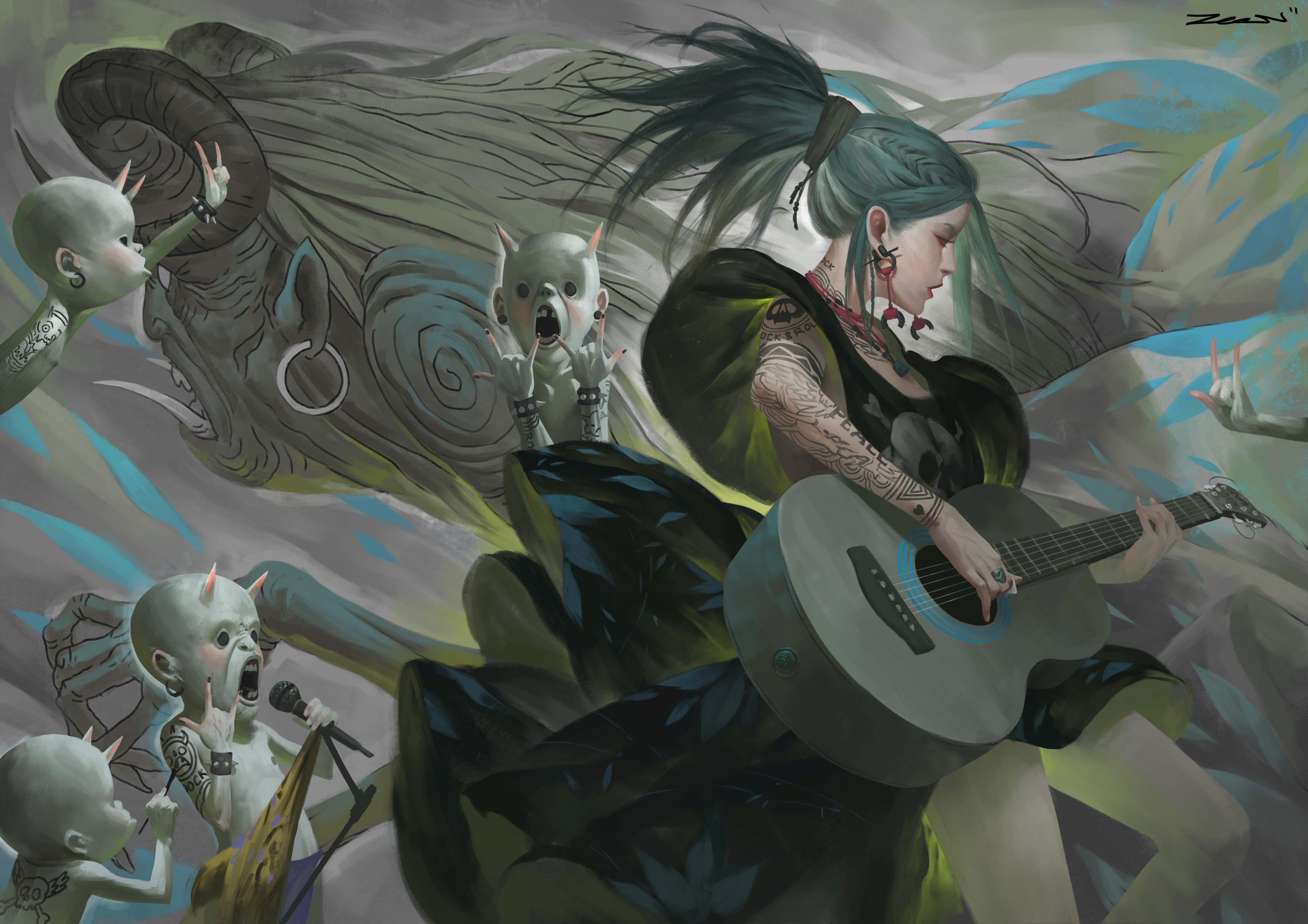 Artwork Fantasy Art Anime Girls Anime Guitar Musical Instrument Zeen Chin 3508x2480