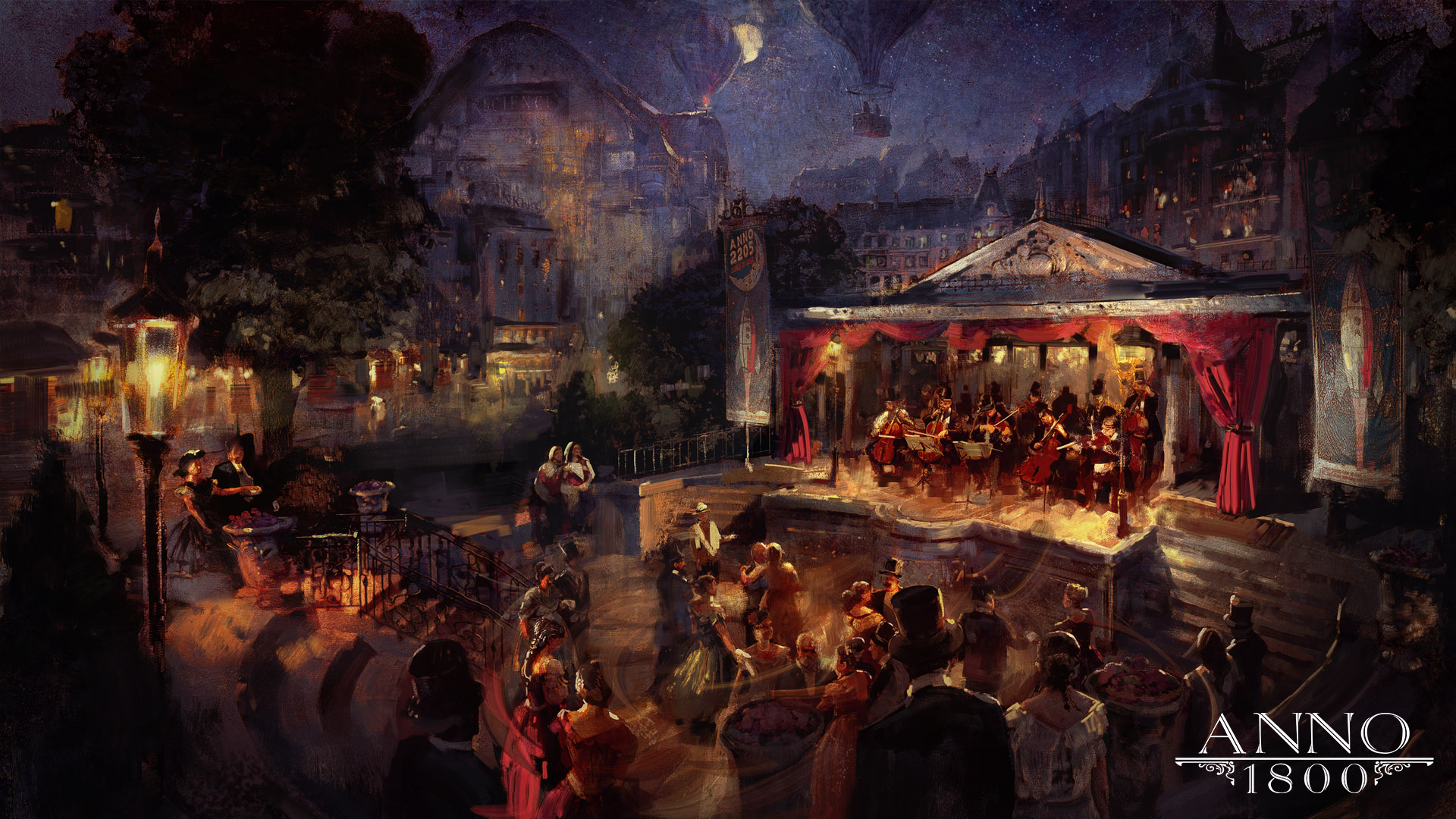 Anno 1800 1800s Digital Art Concept Art Artwork Ubisoft Concert Hall Concerts Orchestra Night Music 1920x1080