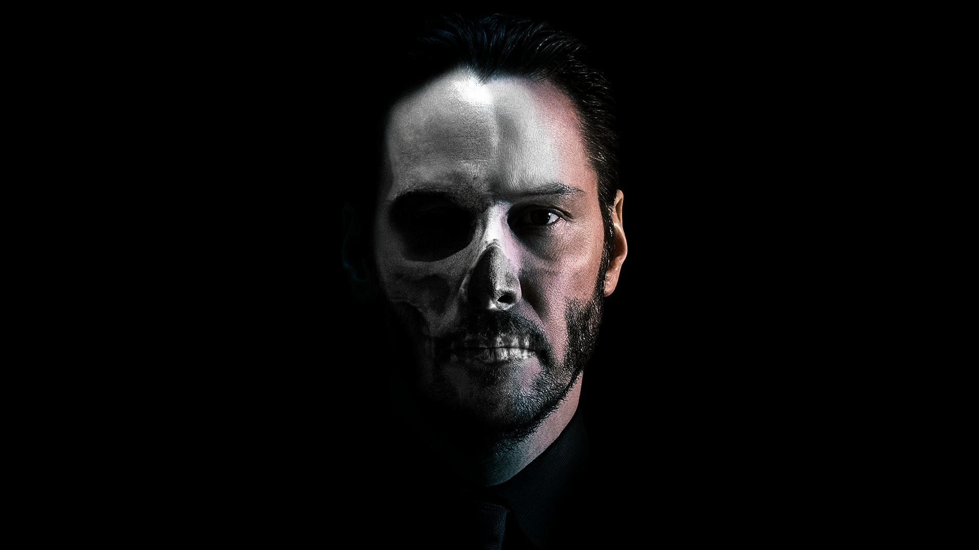 Photo Manipulation Skull Photoshop Men Simple Background Beards Keanu Reeves John Wick Dia De Los Mu 1920x1080