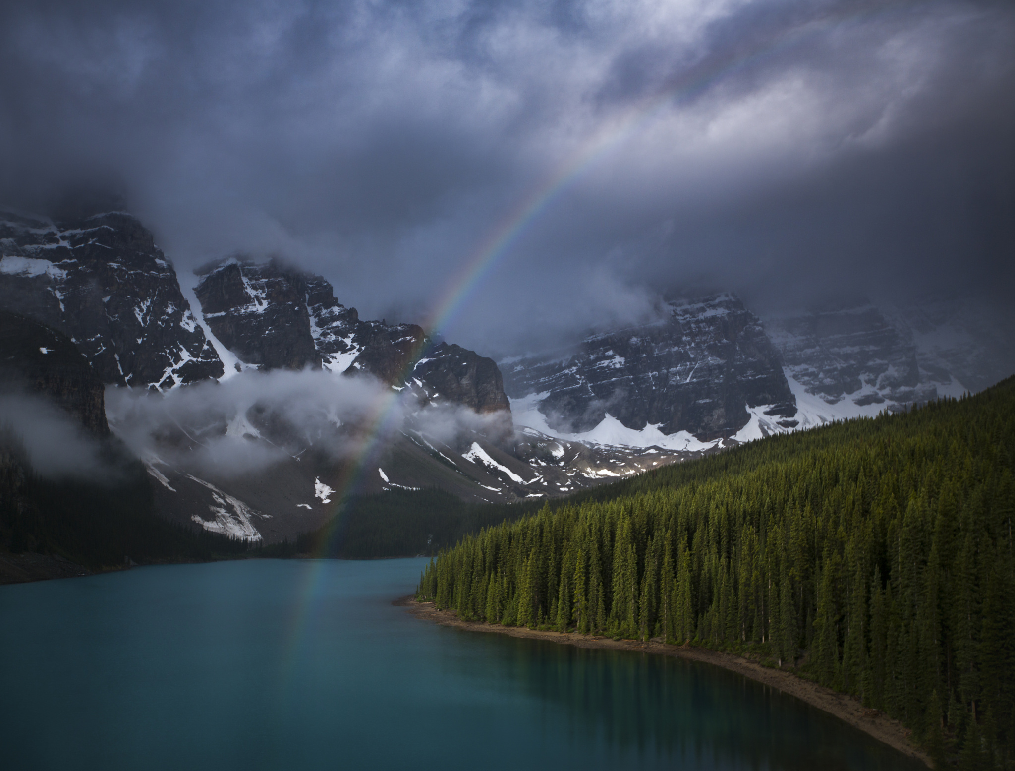 Moraine Lake Lake Nature Canada Forest Rainbow Mountain Cloud 2048x1555