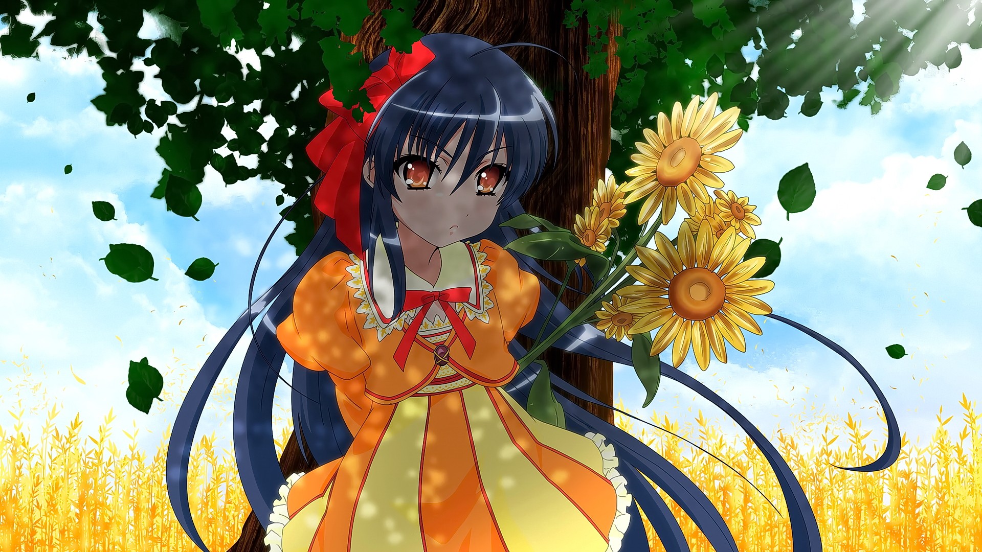 Anime Anime Girls Brunette Long Hair Hair Band Flowers Sunflowers Ahoge Shakugan No Shana Shana 1920x1080