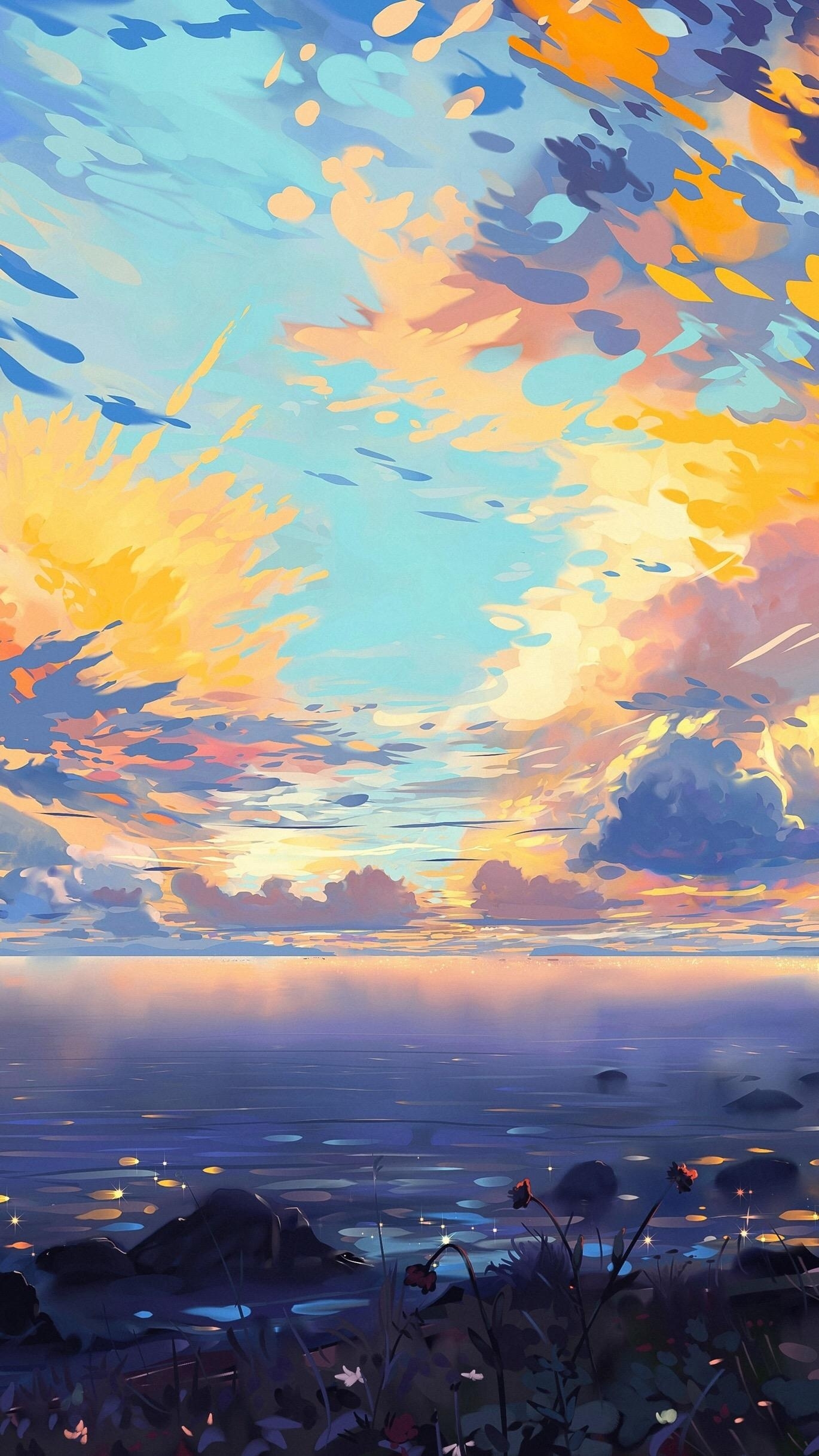 Sunrise Hangmoon Beach Sea Clouds Painting 1370x2436