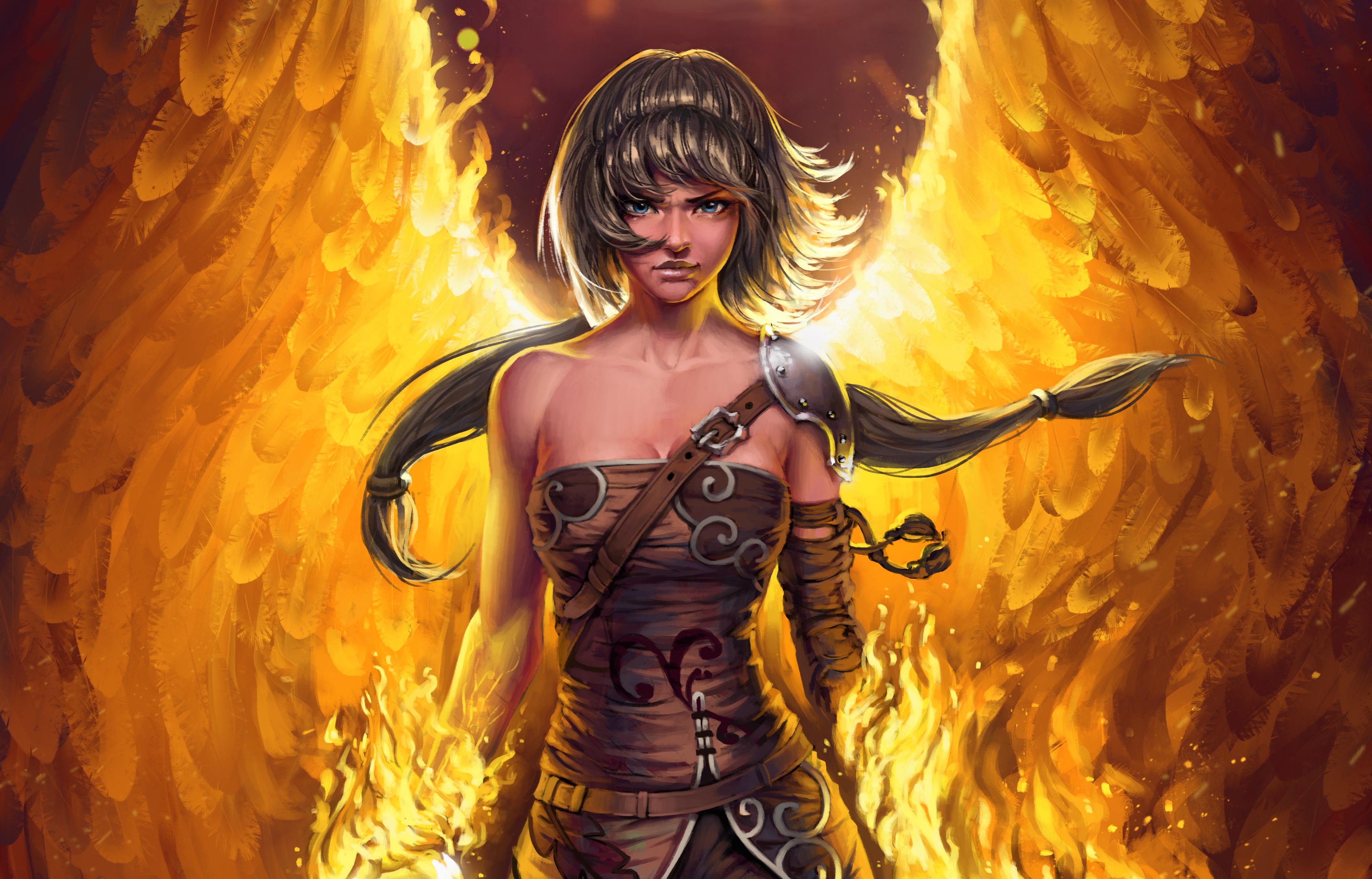 Born Of The Phoenix Fantasy Art Fantasy Warrior Phoenix Destiny Reforged Misanthropy Crimson Sapphir 3487x2233