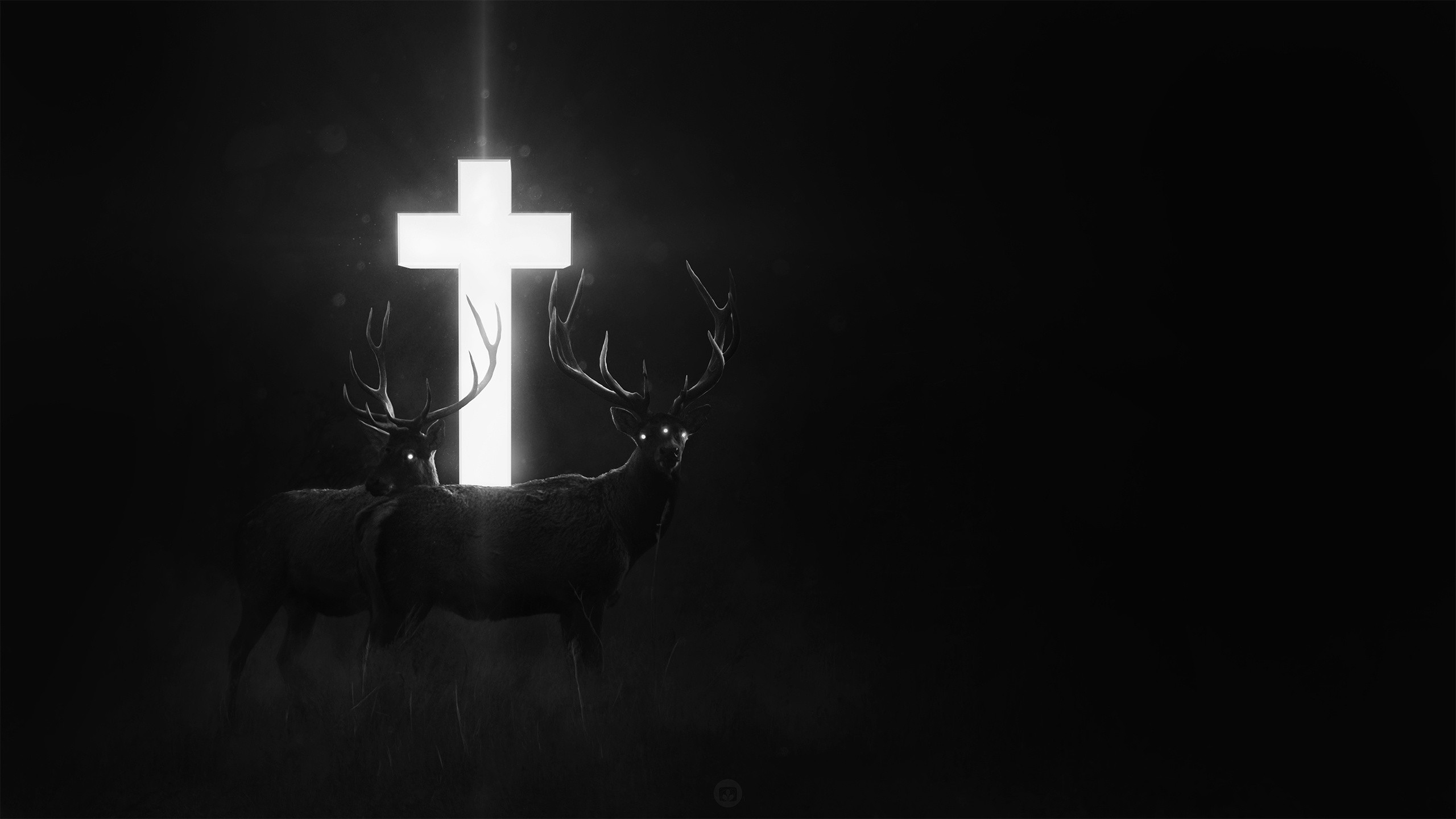 Cross Dark Deer Fantasy Art Digital Art Crucifix Black Antlers 2560x1440
