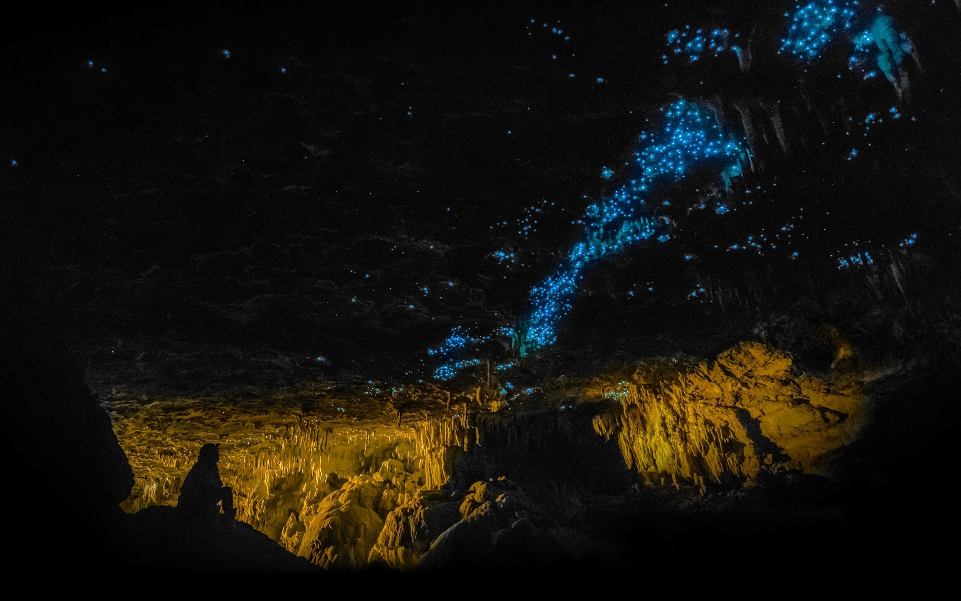 Photography Landscape Nature Cave Blue Rock Inside Men Dark Shadow New Zealand 1920x1200