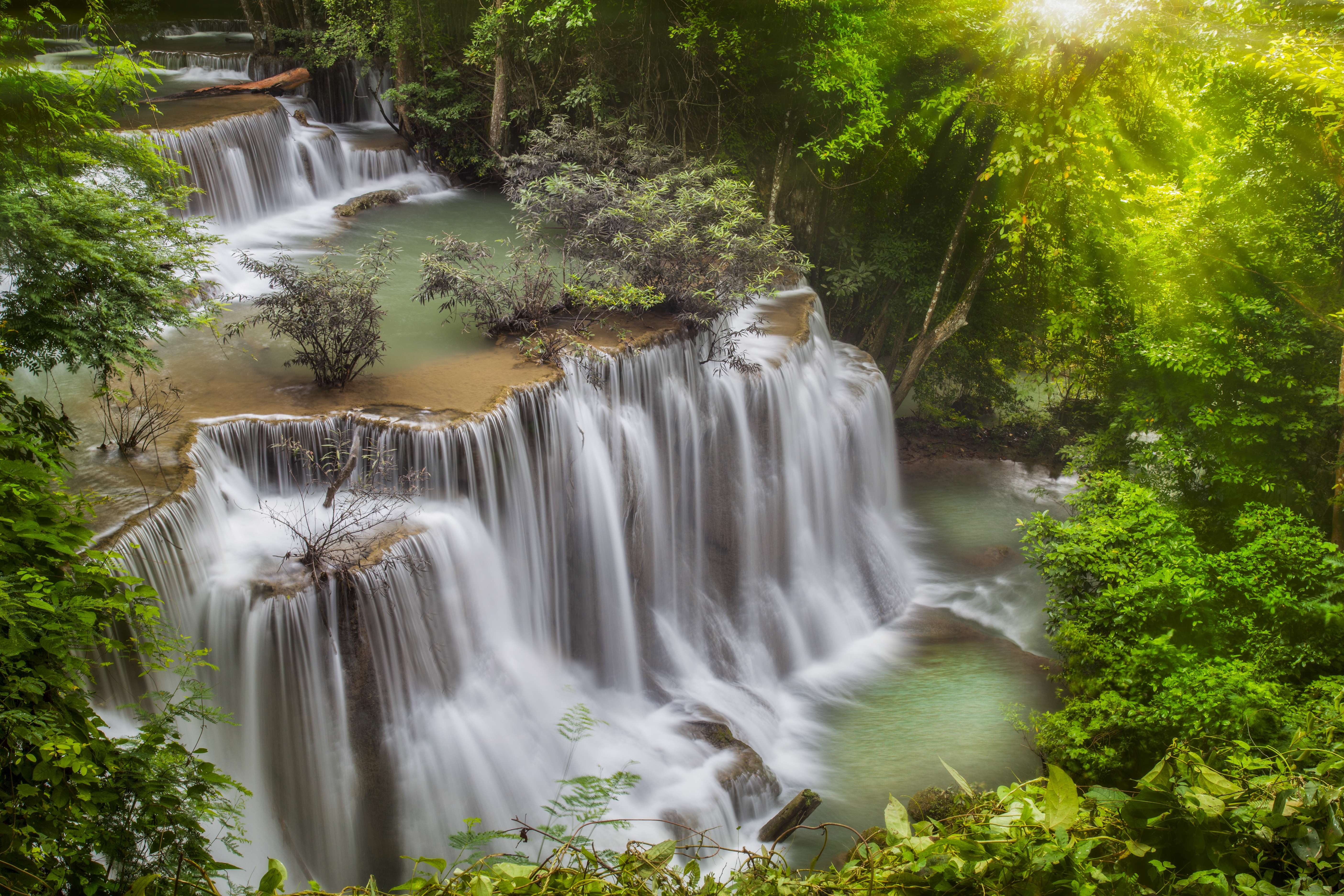 Waterfall Thailand Huai Mae Kamin Waterfall Erawan National Park Erawan Waterfall 5616x3744