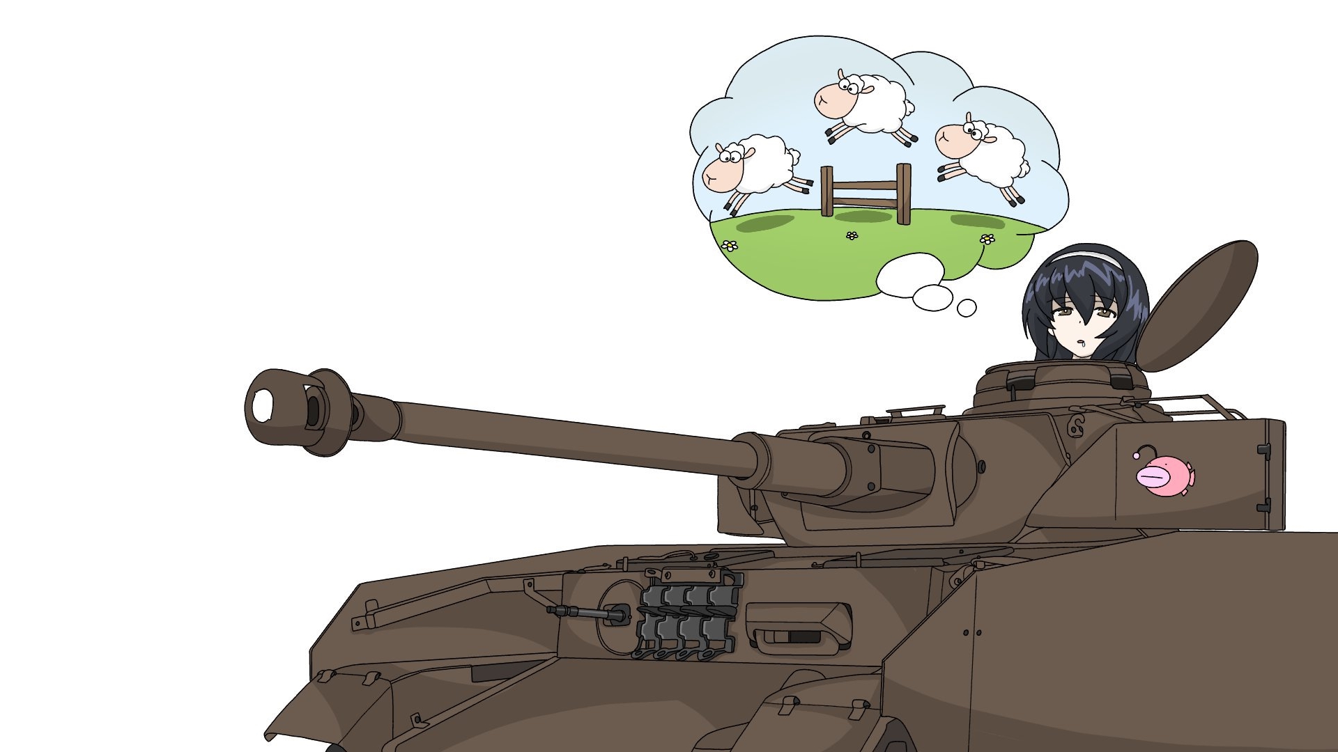 Girls Und Panzer Reizei Mako Panzer IV Sheep Anime Girls Tank Simple Background 1920x1080