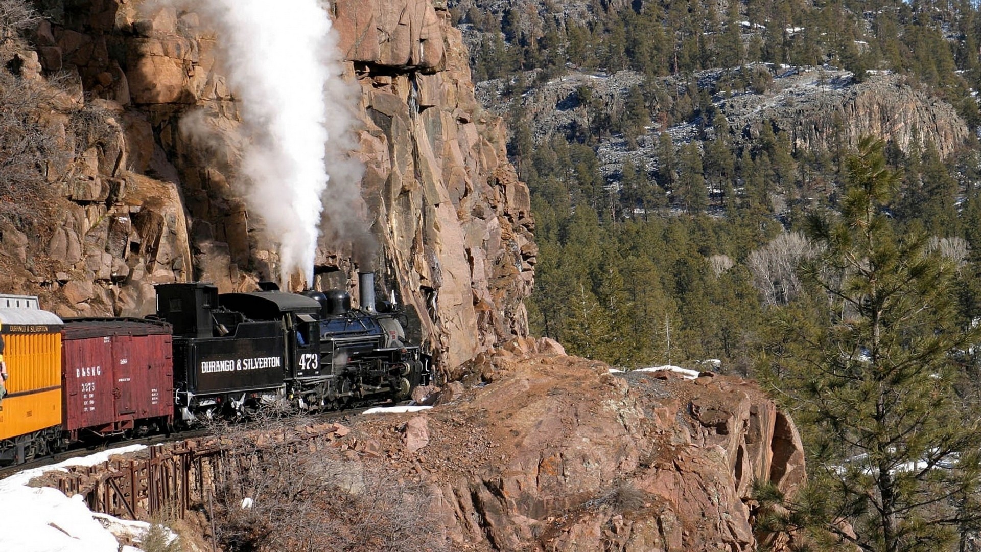 Steam Locomotive Cliff Mountains 1920x1080