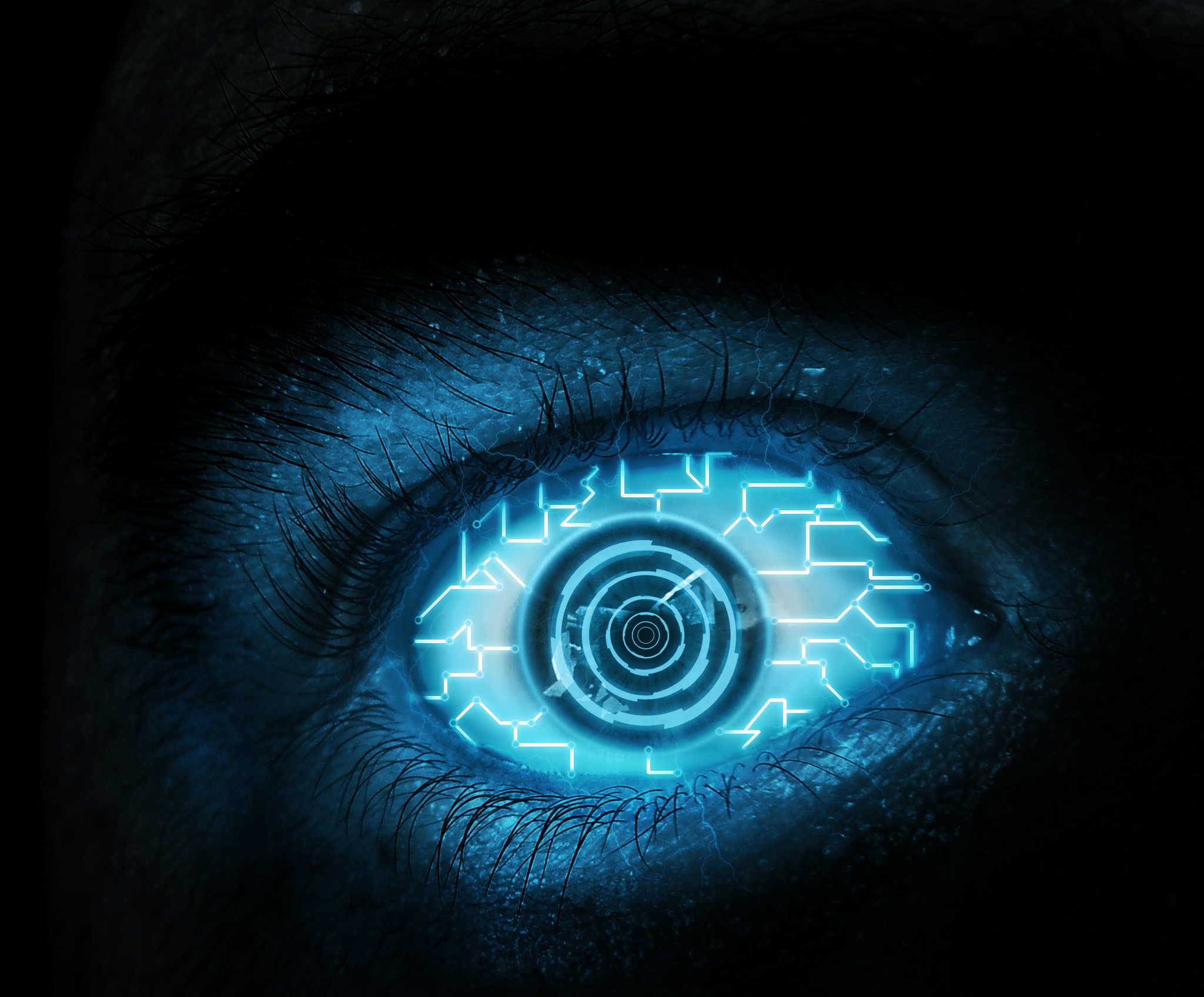 Artificial Photo Manipulation Eyes Cyan Blue Eyelashes Blue Eyes Black Black Background 2048x1696