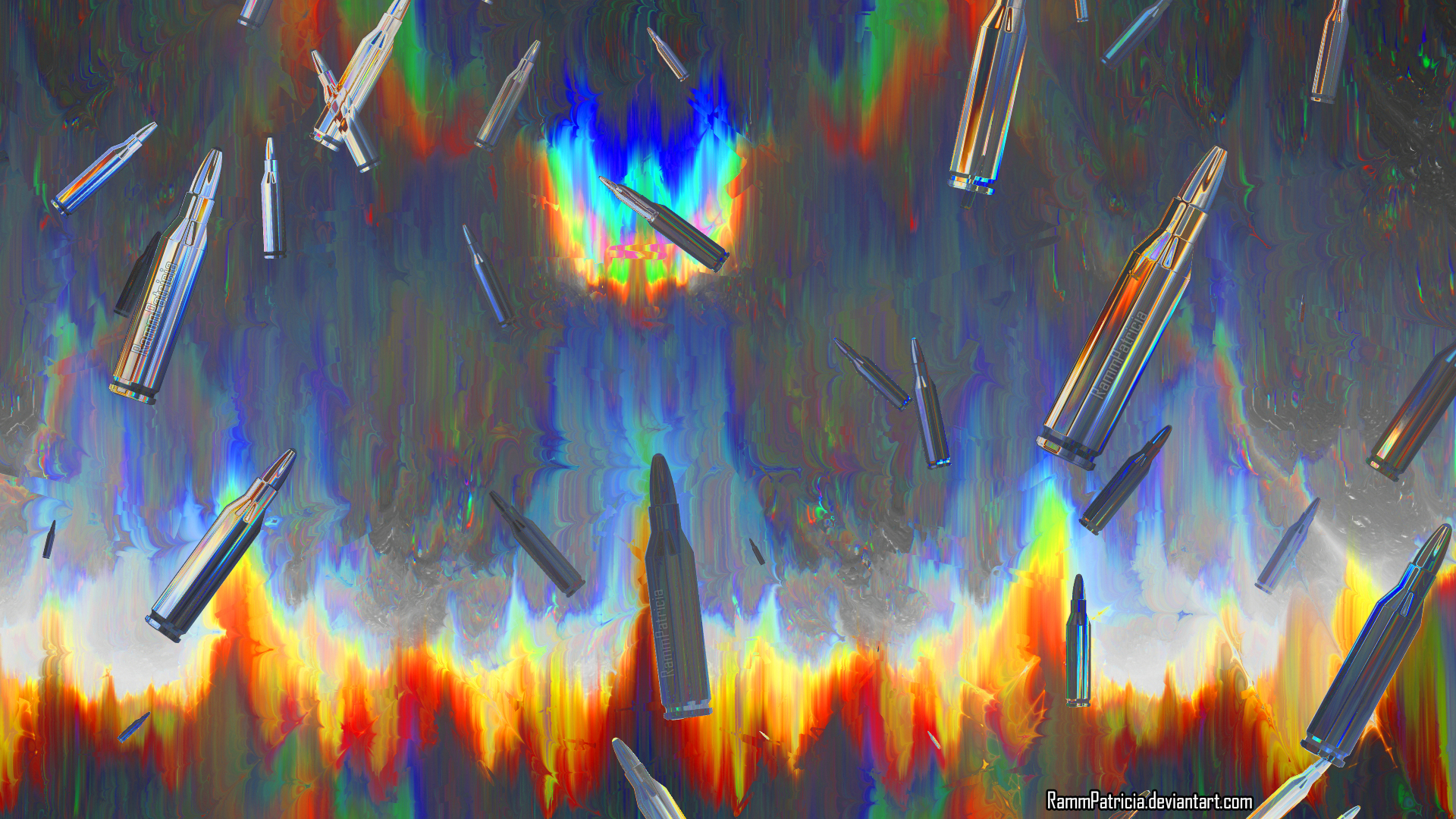 RammPatricia Digital Digital Art Abstract Weapon Gun Bullet Ammunition Colorful Iridescent Trippy Ps 1920x1080