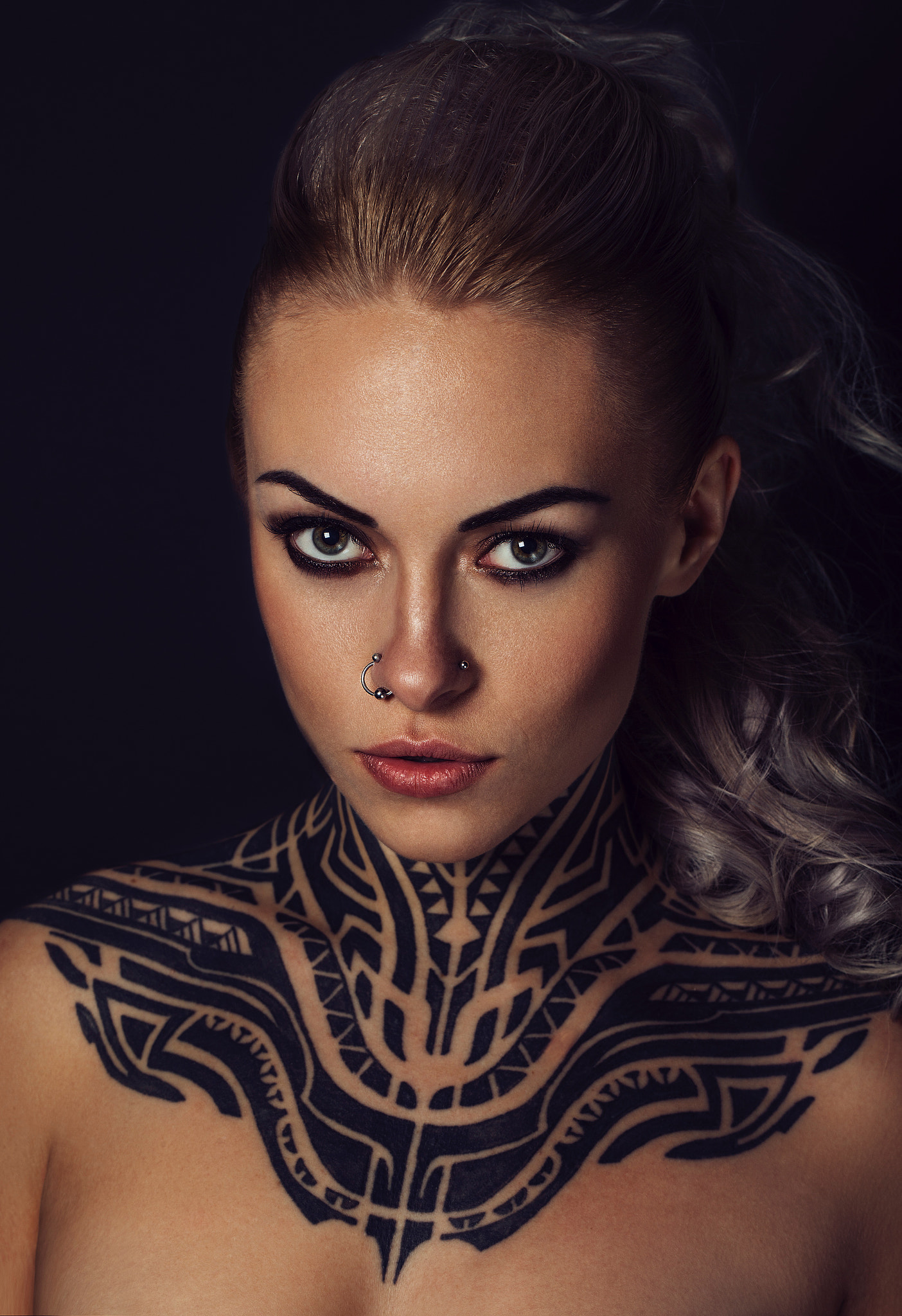 Teya Salat Women Model Makeup Tattoo Face Simple Background 1404x2048