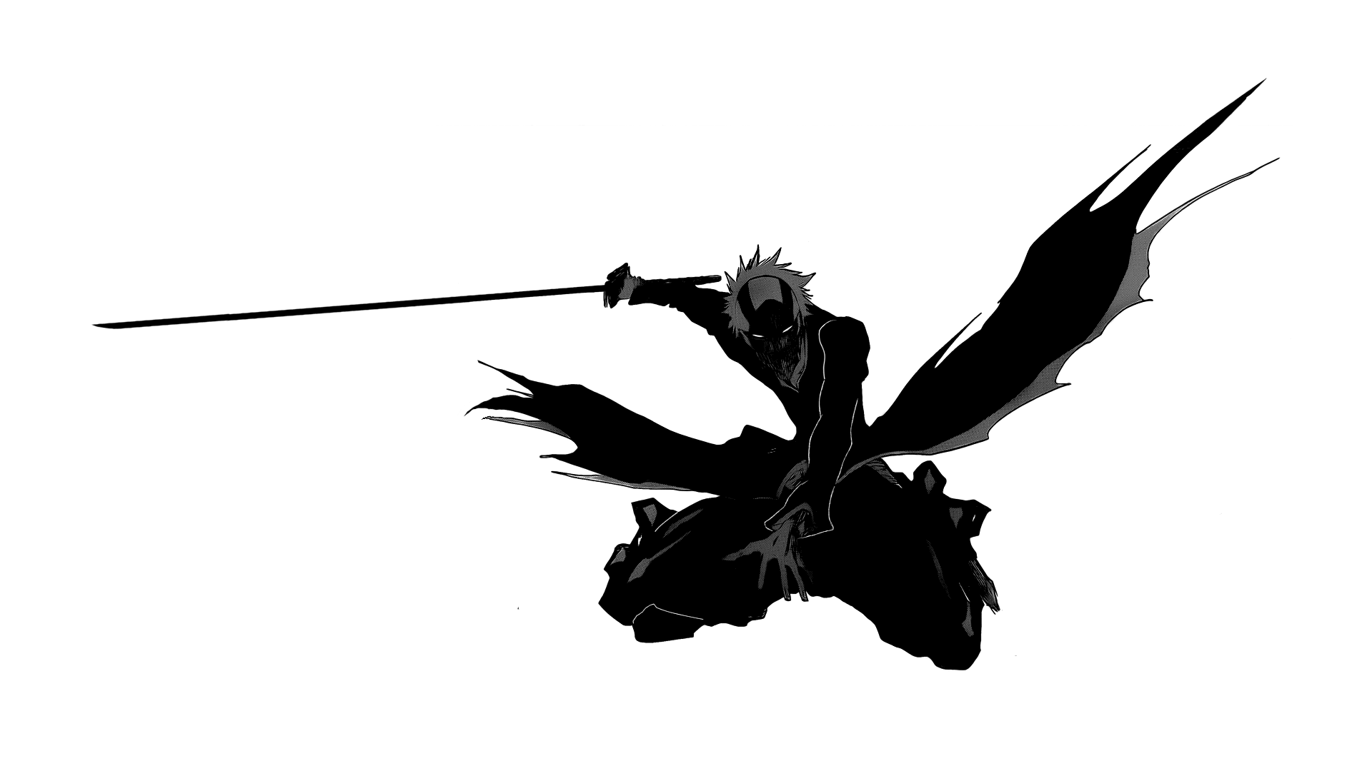 Bleach Anime Monochrome Warrior Simple Background White Background Bankai Kurosaki Ichigo 1920x1080