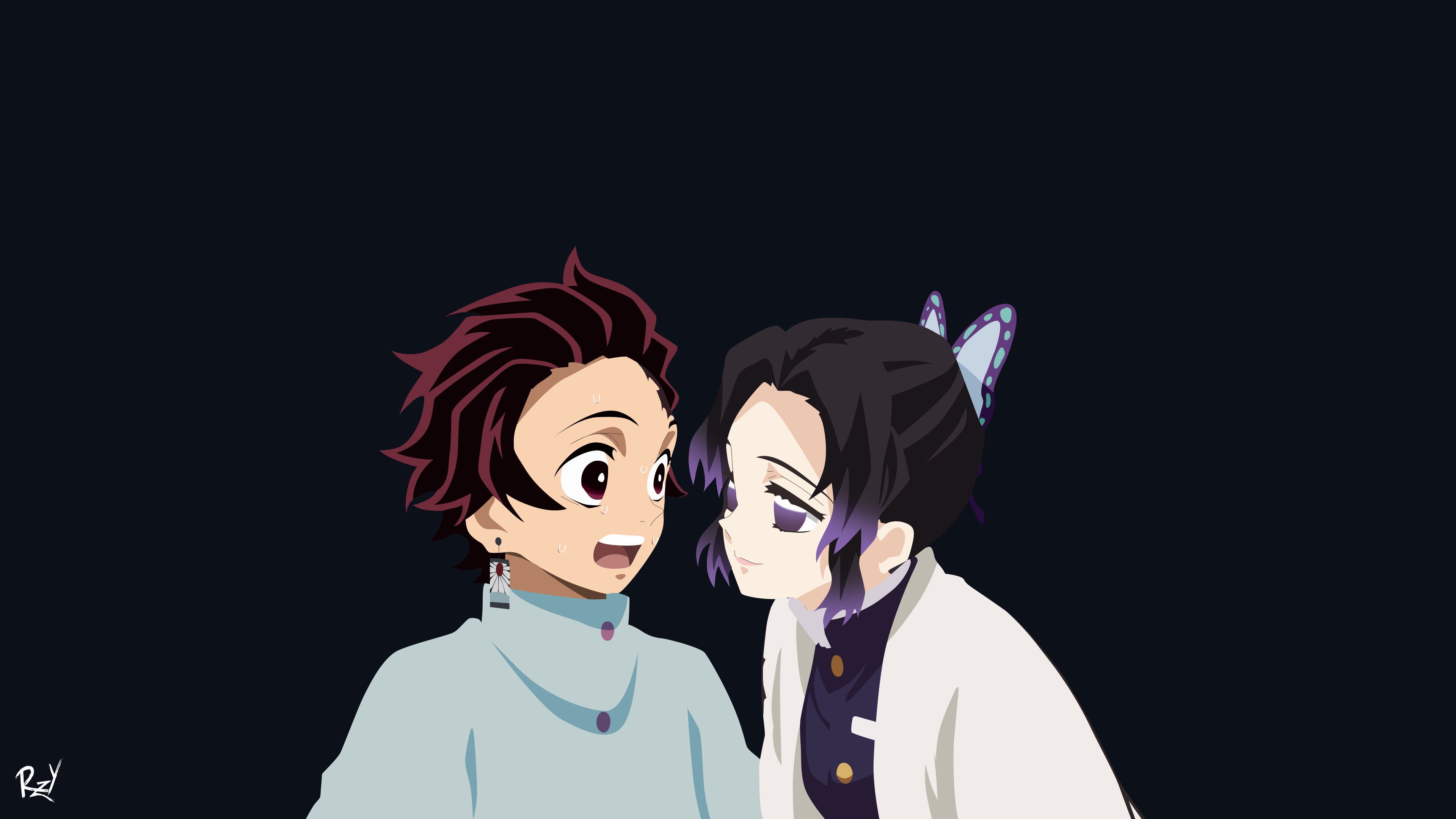 Anime Anime Girls Anime Boys Kimetsu No Yaiba Kamado Tanjir Kochou Shinobu Minimalism 3840x2160