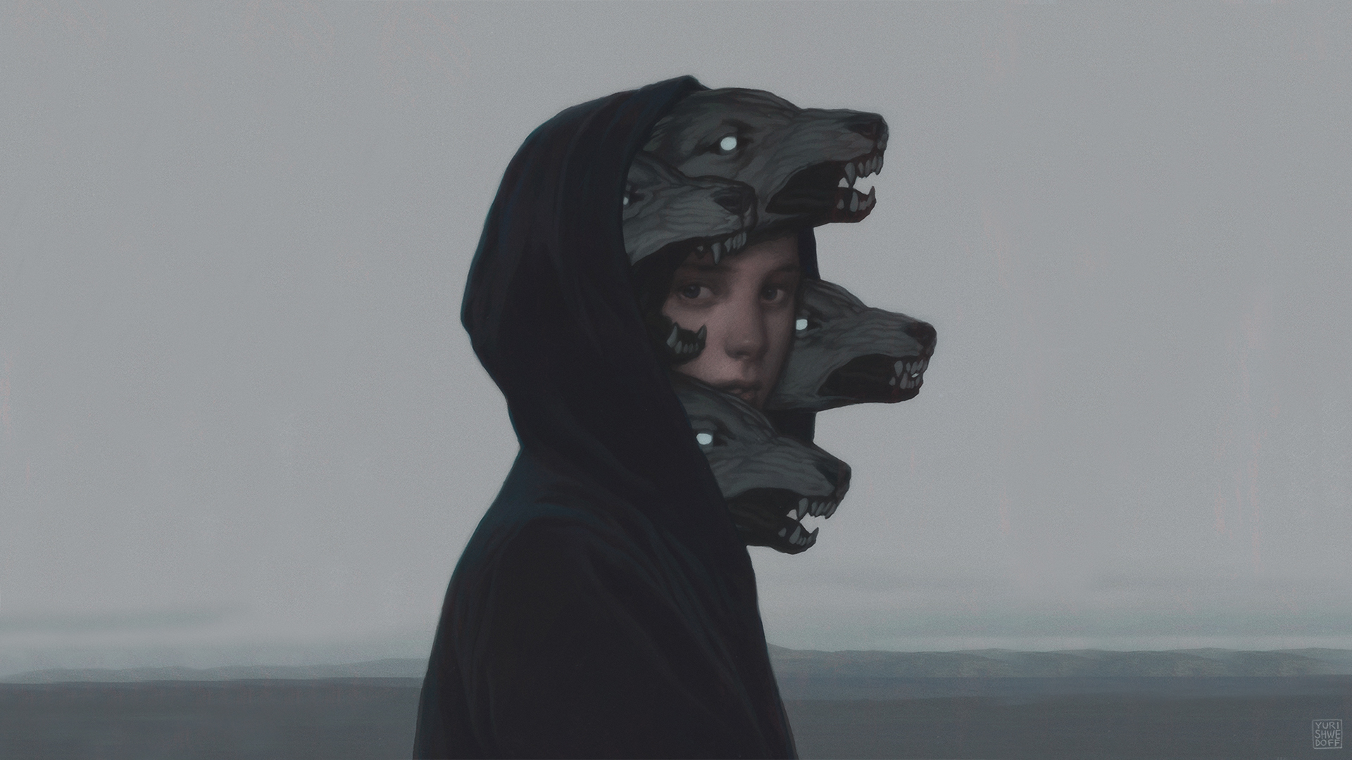 Yuri Shwedoff Wolf Fantasy Art Grey Digital Art Digital Painting Face Face Mask Sweatshirts Sweater 1920x1080