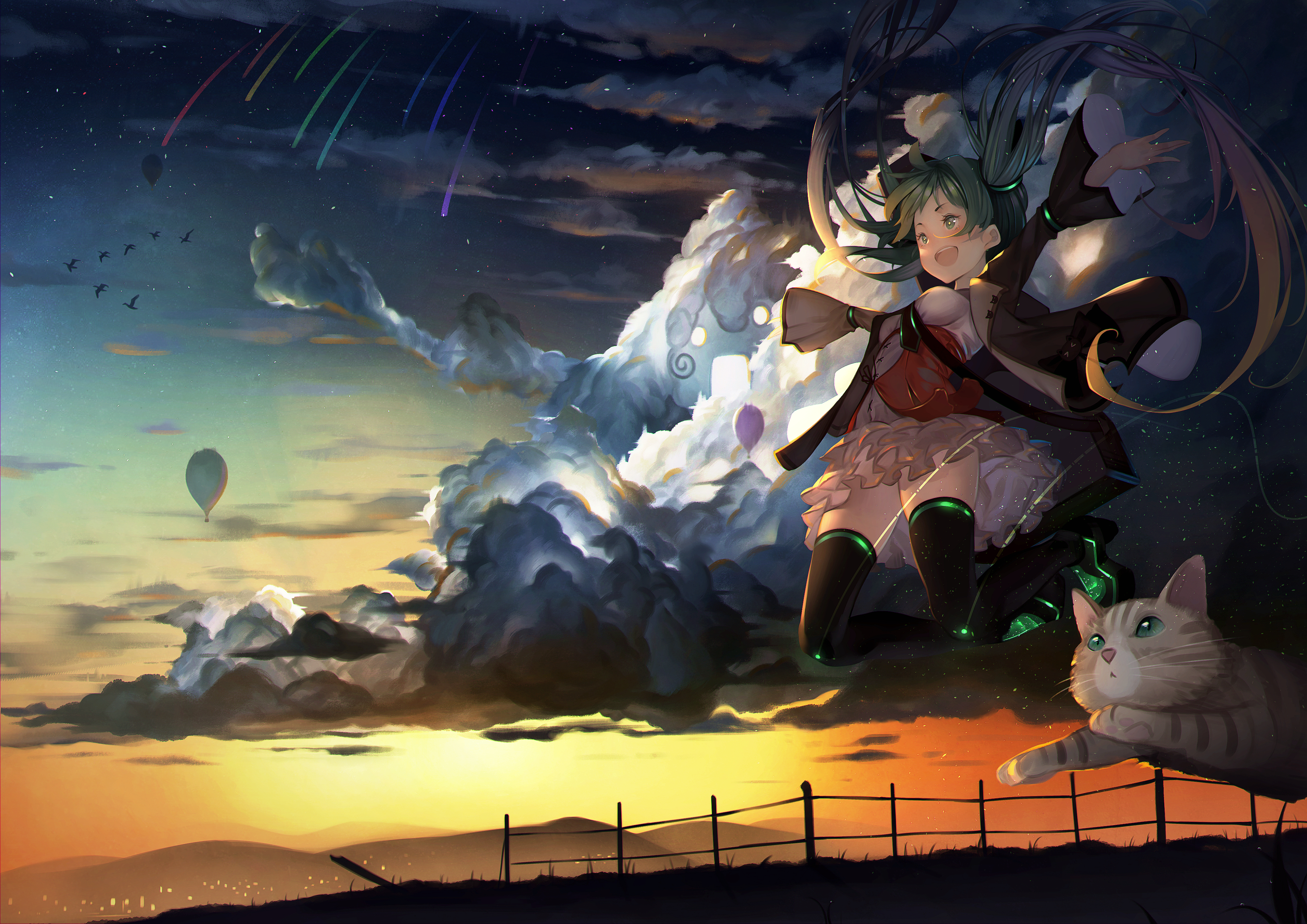 Hatsune Miku Vocaloid Anime Girls Women Fan Art Looking Away Happy Open Mouth Twintails Long Hair Dr 2865x2026