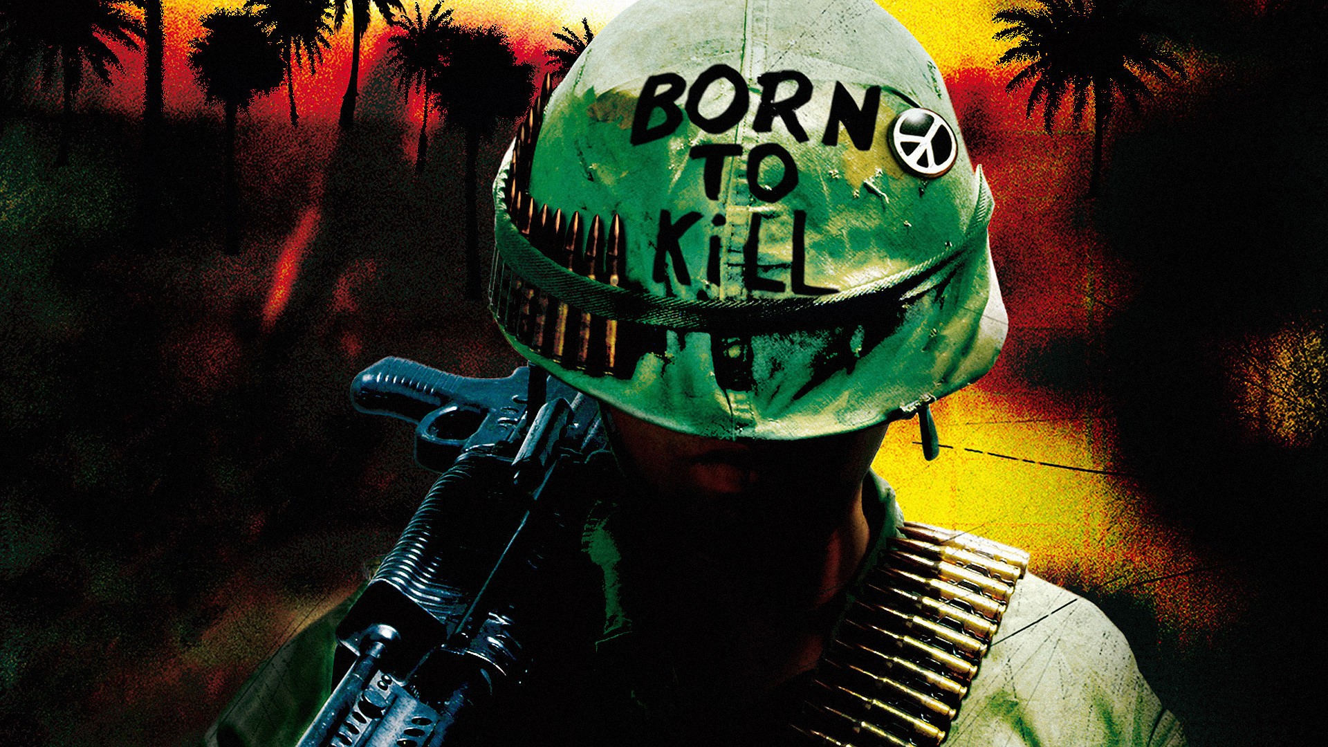 Full Metal Jacket Artwork Gun Vietnam War Movies Peace Sign Helmet 1920x1080