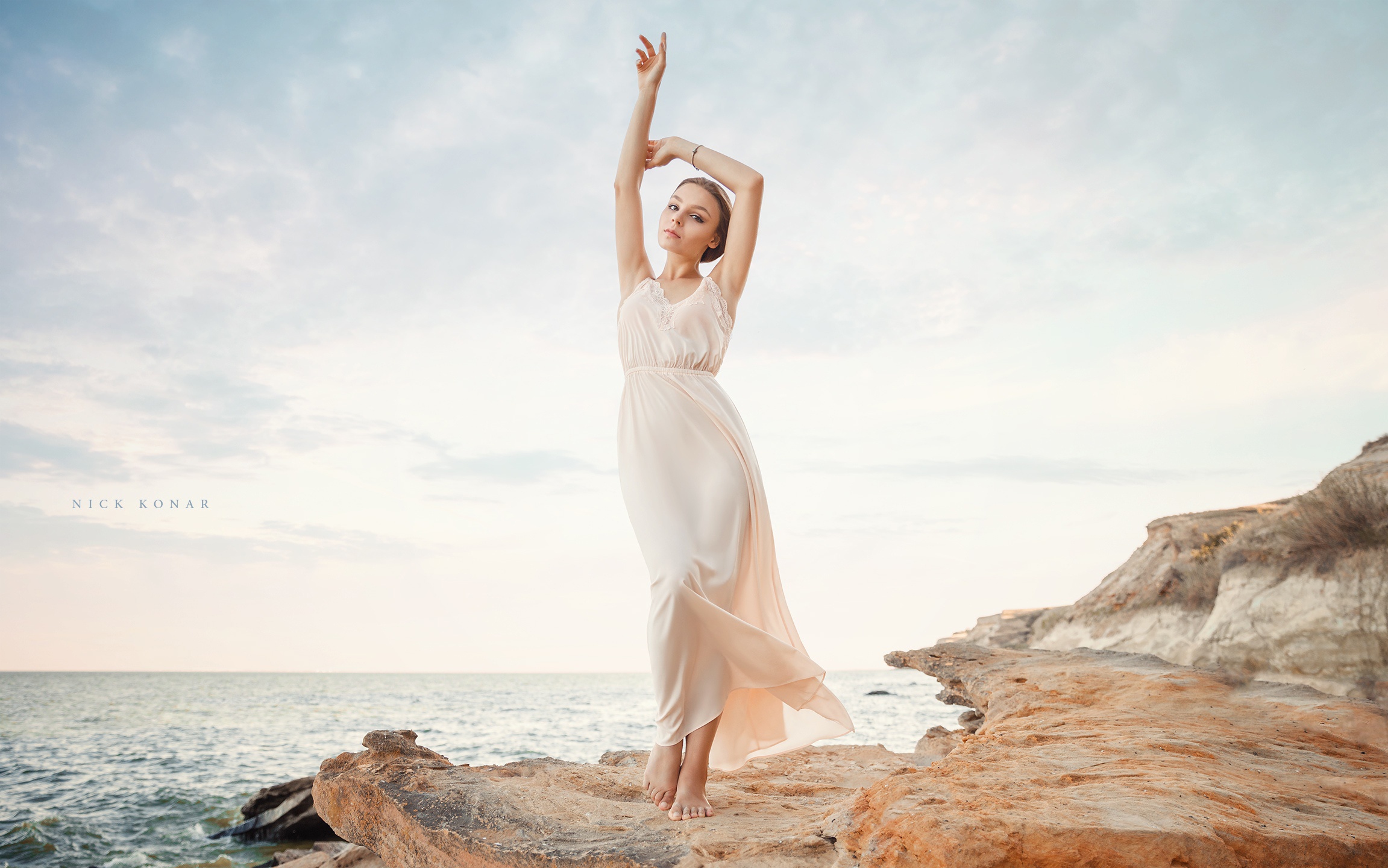 Arms Up Women Outdoors Model Women Dress Nick Konar Barefoot 2303x1440