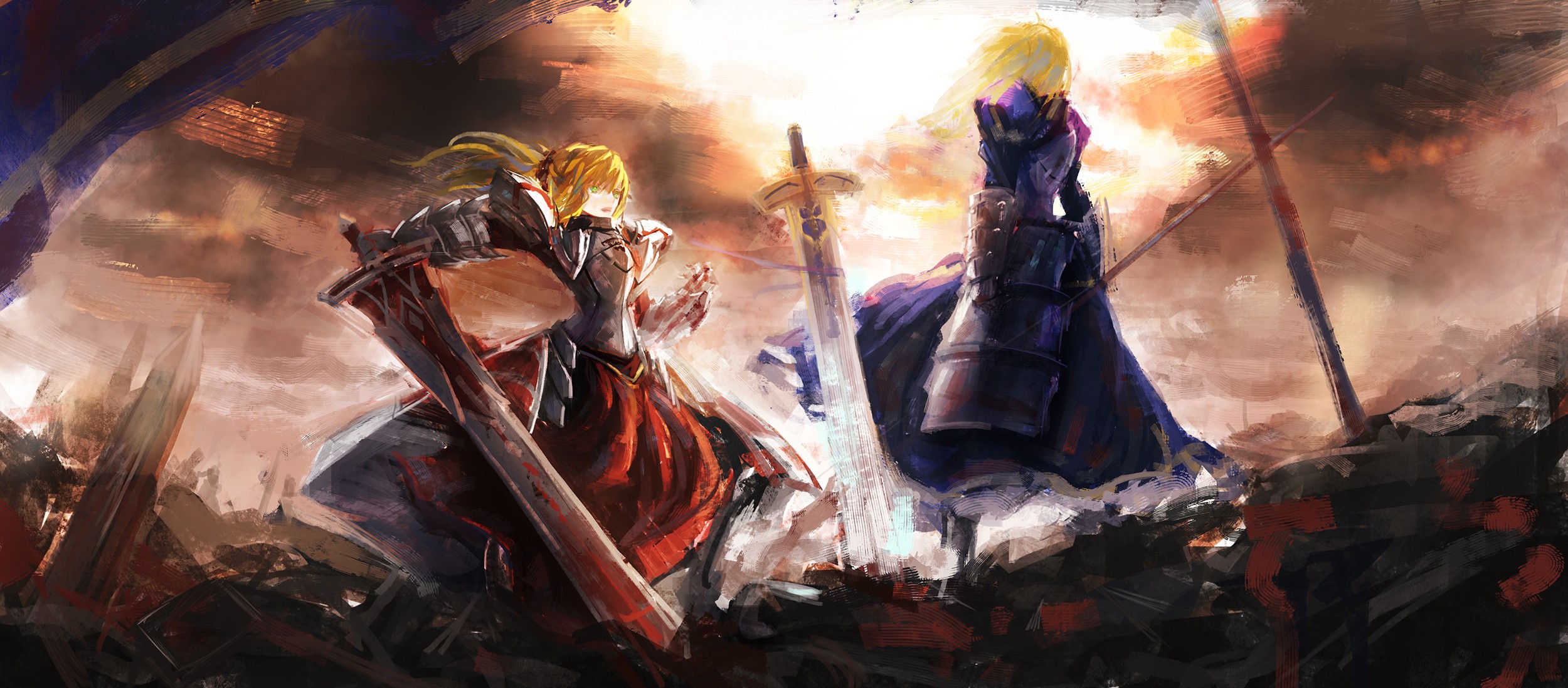 Saber Fate Stay Night Fate Apocrypha Fate Series Saber Of Red Mordred Fate Apocrypha Anime Girls 2500x1098