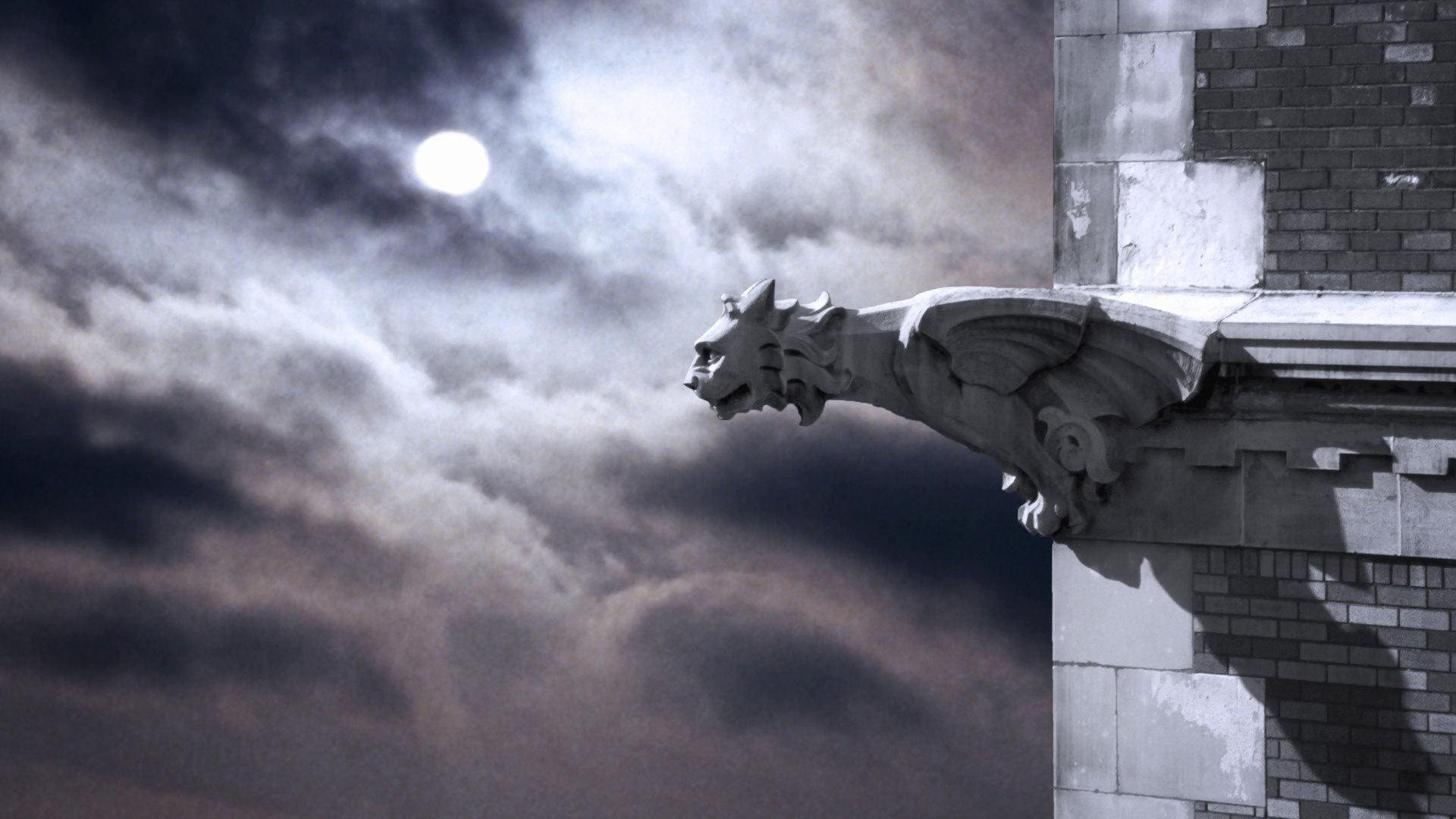 Gargoyles Moon Clouds Gothic Gothic Architecture Urban Night 1920x1080