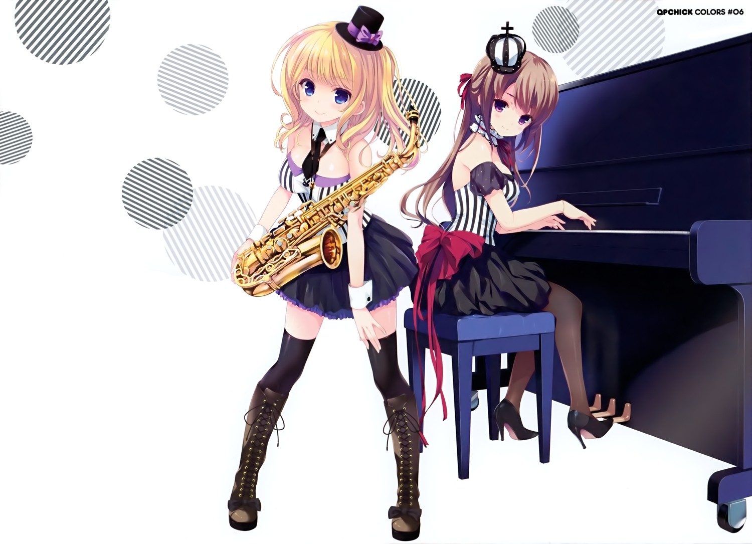 Original Characters Thigh Highs Musical Instrument Saxaphone Piano Anime Girls 1500x1085