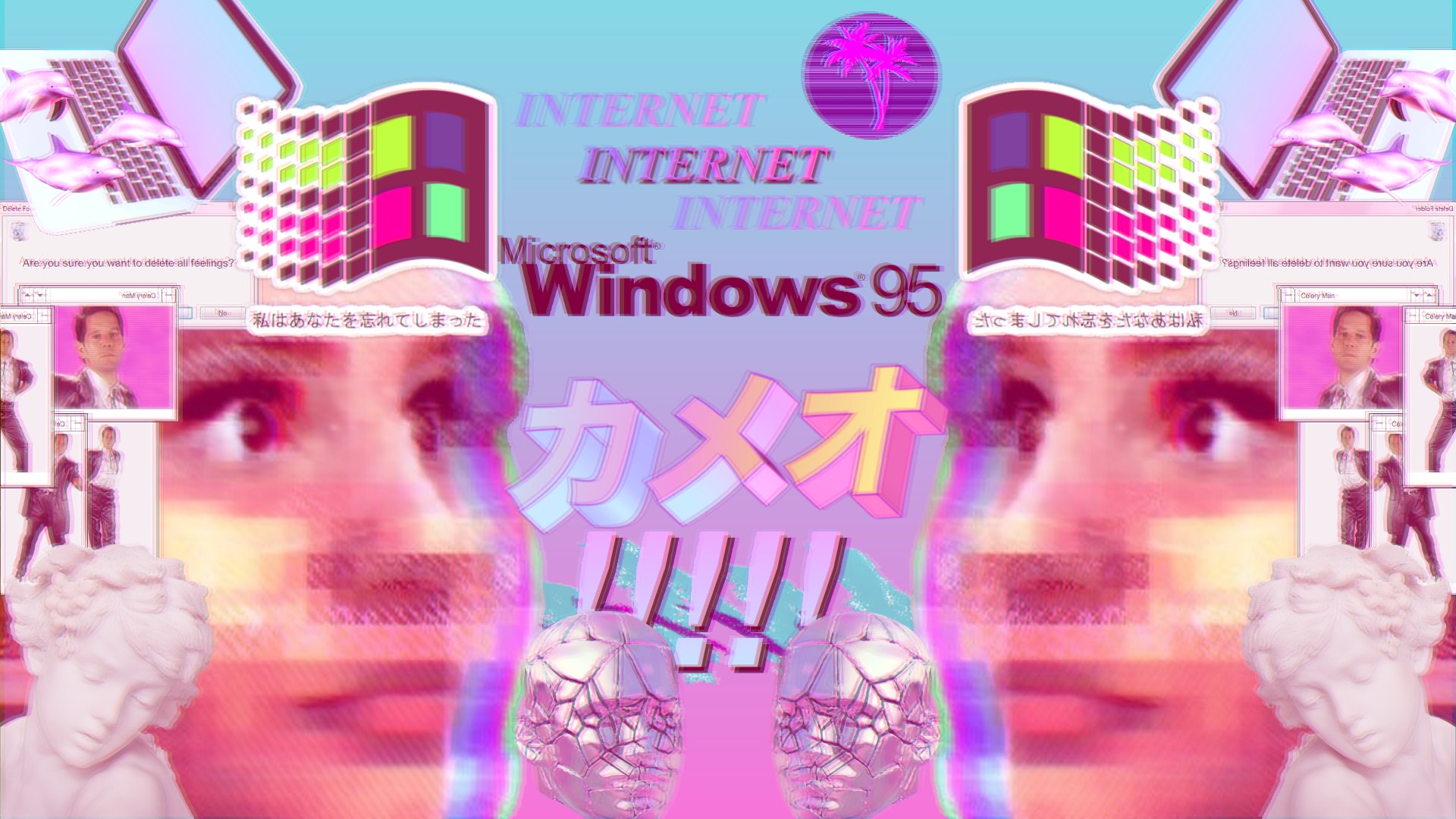 Windows 95 Glitch Art Vaporwave 1920x1080