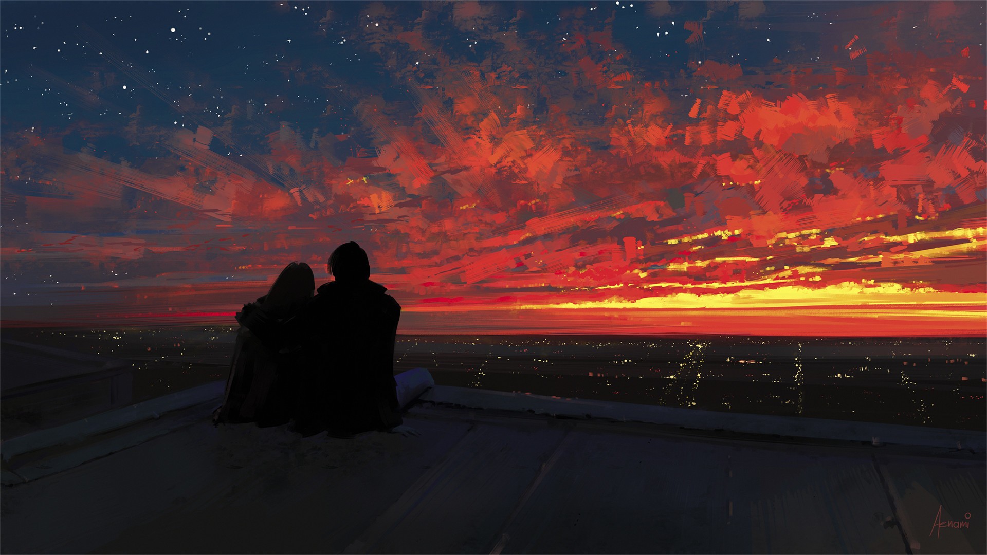 Fantasy Art Sun Sunset Clouds Digital Art Painting Drawing City Landscape Stars Love Aenami 1920x1080