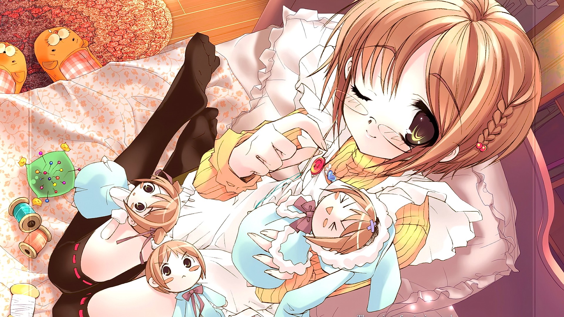 Anime Anime Girls Blonde Short Hair Wink Brown Eyes Winking Glasses Smiling Komore Bi Ni Yureru Tama 1920x1080