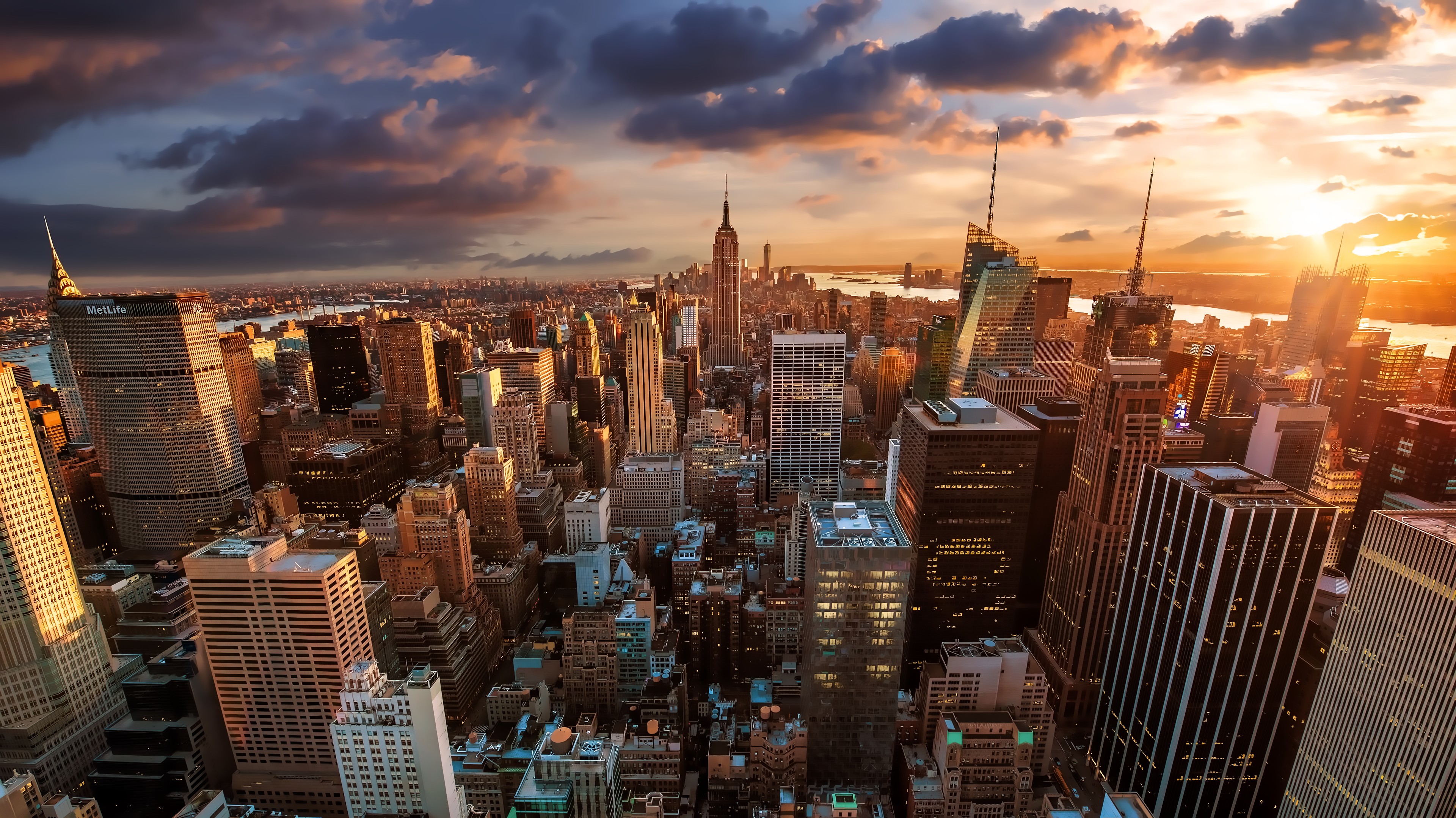New York City City Manhattan Skyscraper Cityscape Sunset Orange Sky Dominic Kamp 3840x2160