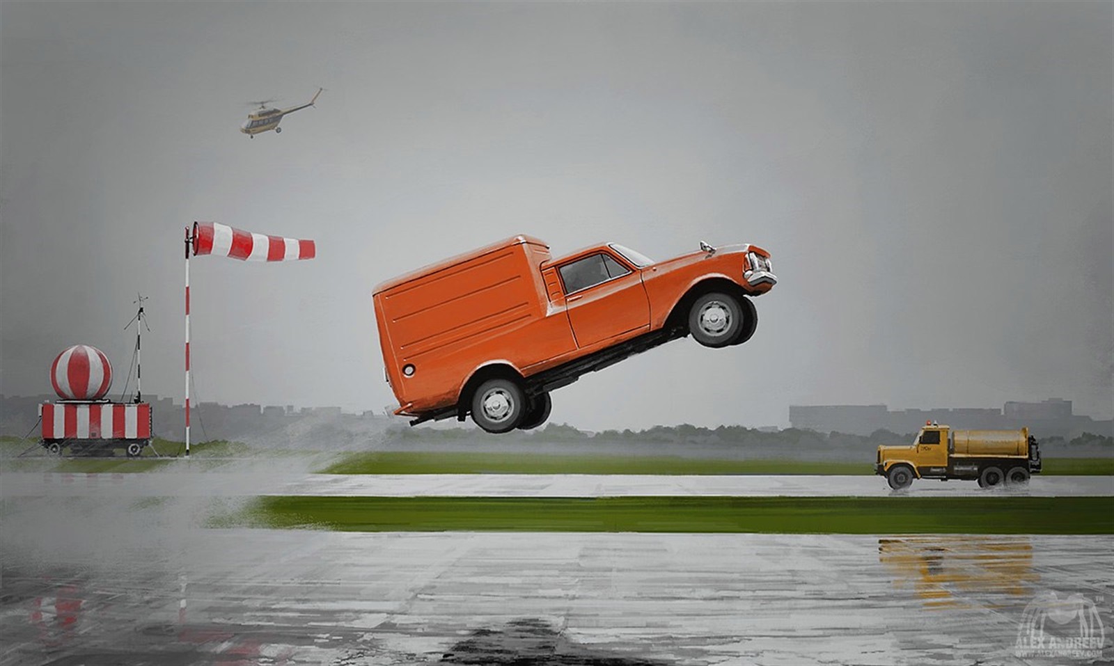 Alexey Andreev Artwork Concept Art Surreal Car Orange Cars Vehicle 1600x957