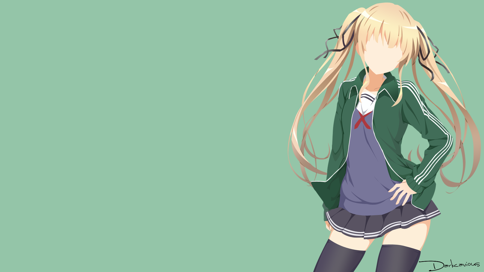 Anime Anime Girls Saenai Heroine No Sodatekata Sawamura Eriri Spencer Thigh Highs Green Background 1920x1080