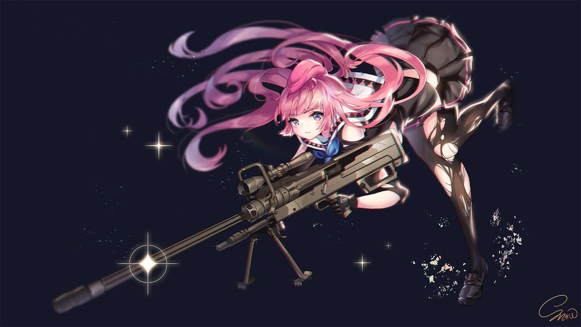 Sniper Rifle Skirt Pink Hair Anime Girls Girls With Guns Girls Frontline Ntw 20 Girls Frontline Long 1920x1080