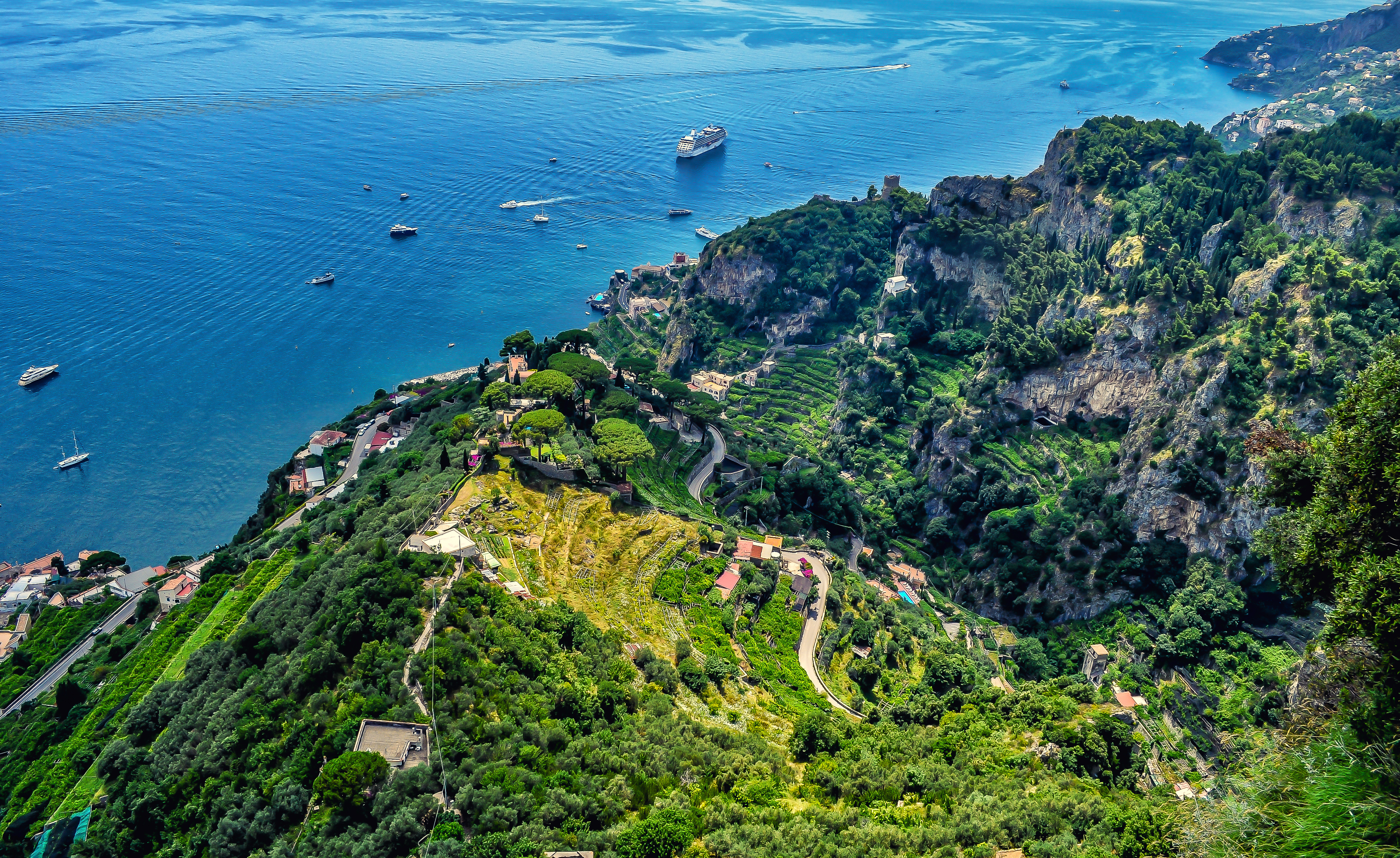 Amalfi Italy Mountain Ocean Sea Boat Landscape Cruise Ship 4288x2627