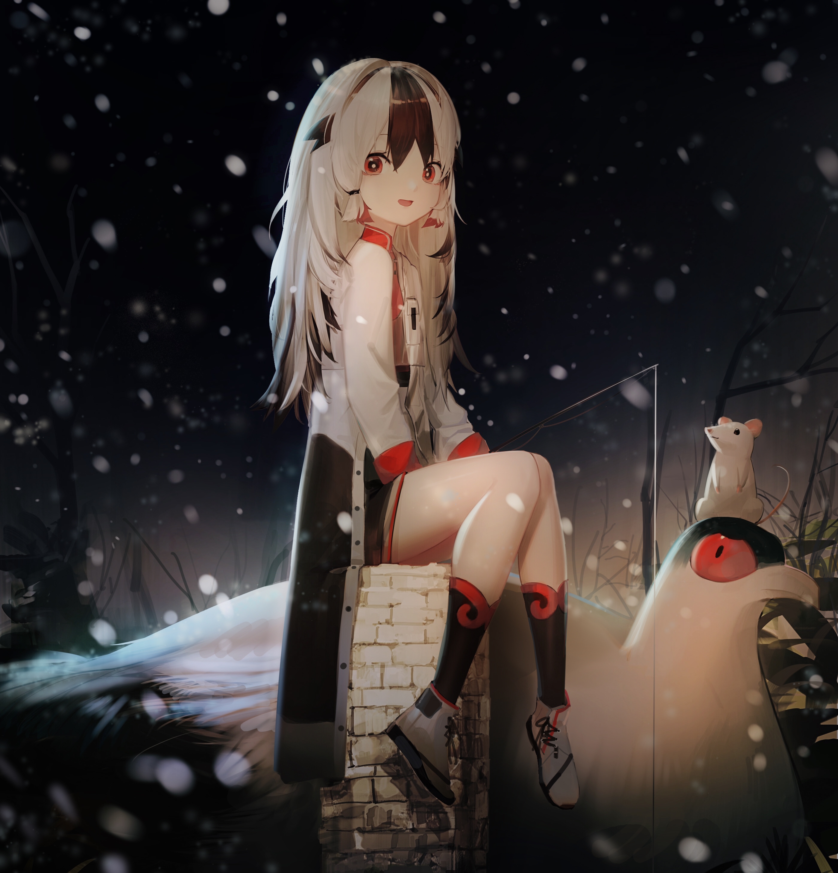 Anime Anime Girls Digital Art Artwork 2D Portrait Display Vertical Red Eyes Snow Winter Blonde Sitti 2800x2917