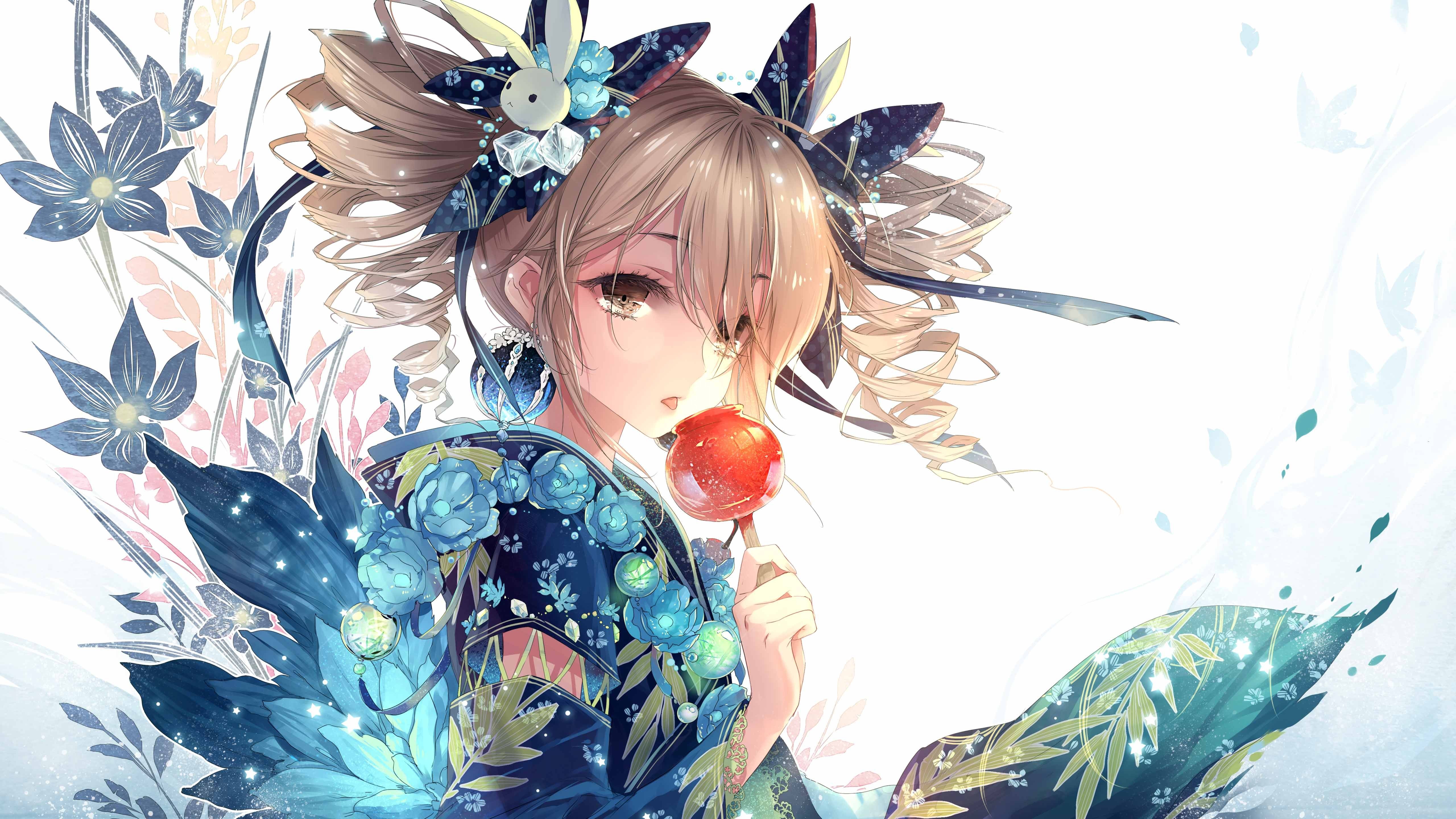 Candy Apple Blue Yukata Blonde Anime Anime Girls Bronya Zaychik Kimono Ahoge Long Hair Open Mouth Lo 5120x2880