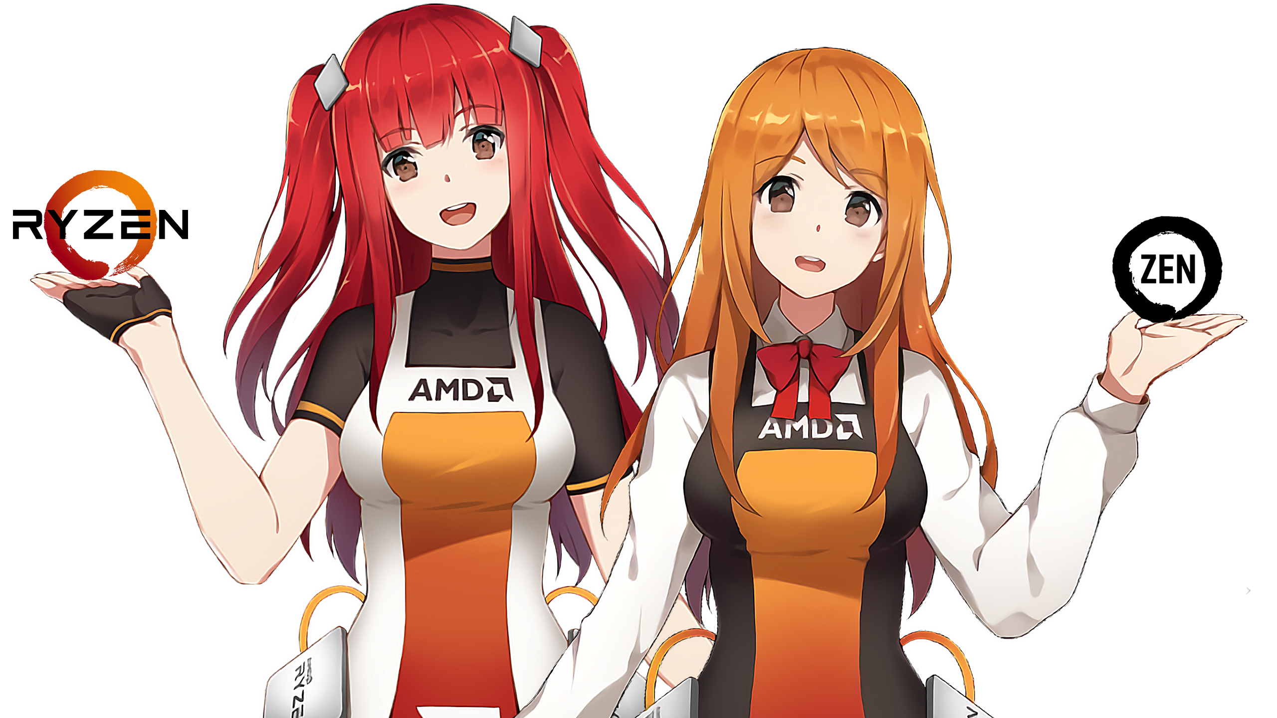 AMD Zenka Ryfa Long Hair Looking At Viewer Fringe Hair Smile Brown Eyes Redhead Dress Gloves Shirt B 2560x1440