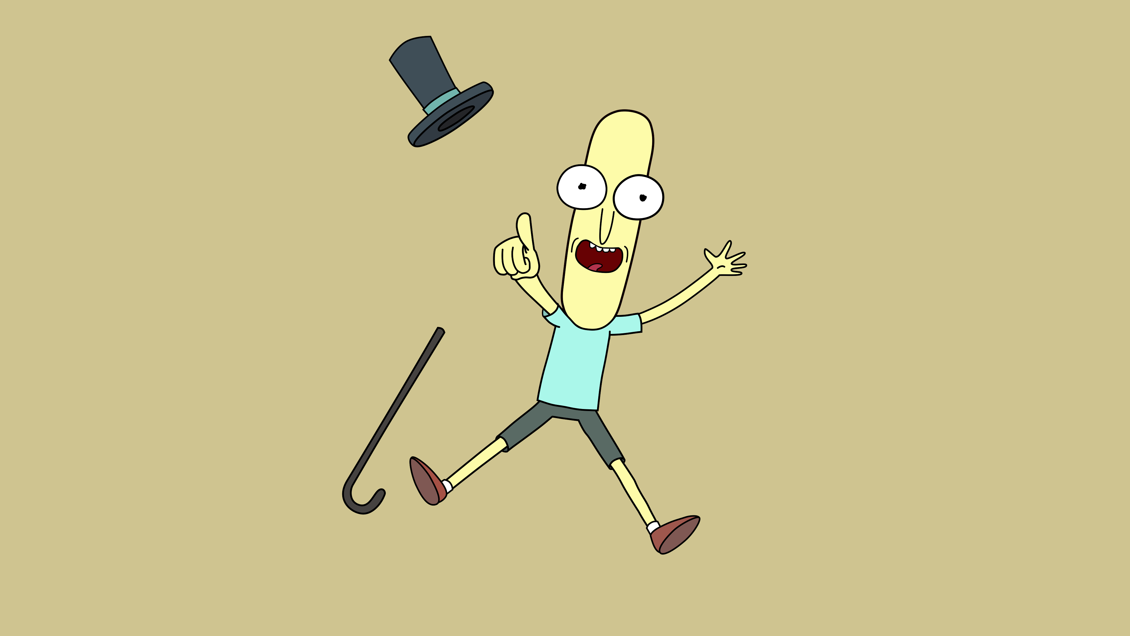 Rick And Morty Adult Swim Cartoon Top Hat Cane Beige 3840x2160