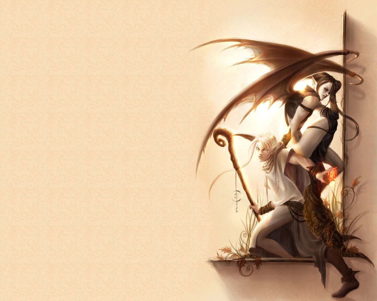 Fantasy Girl Demon Girl Simple Background 1280x1024