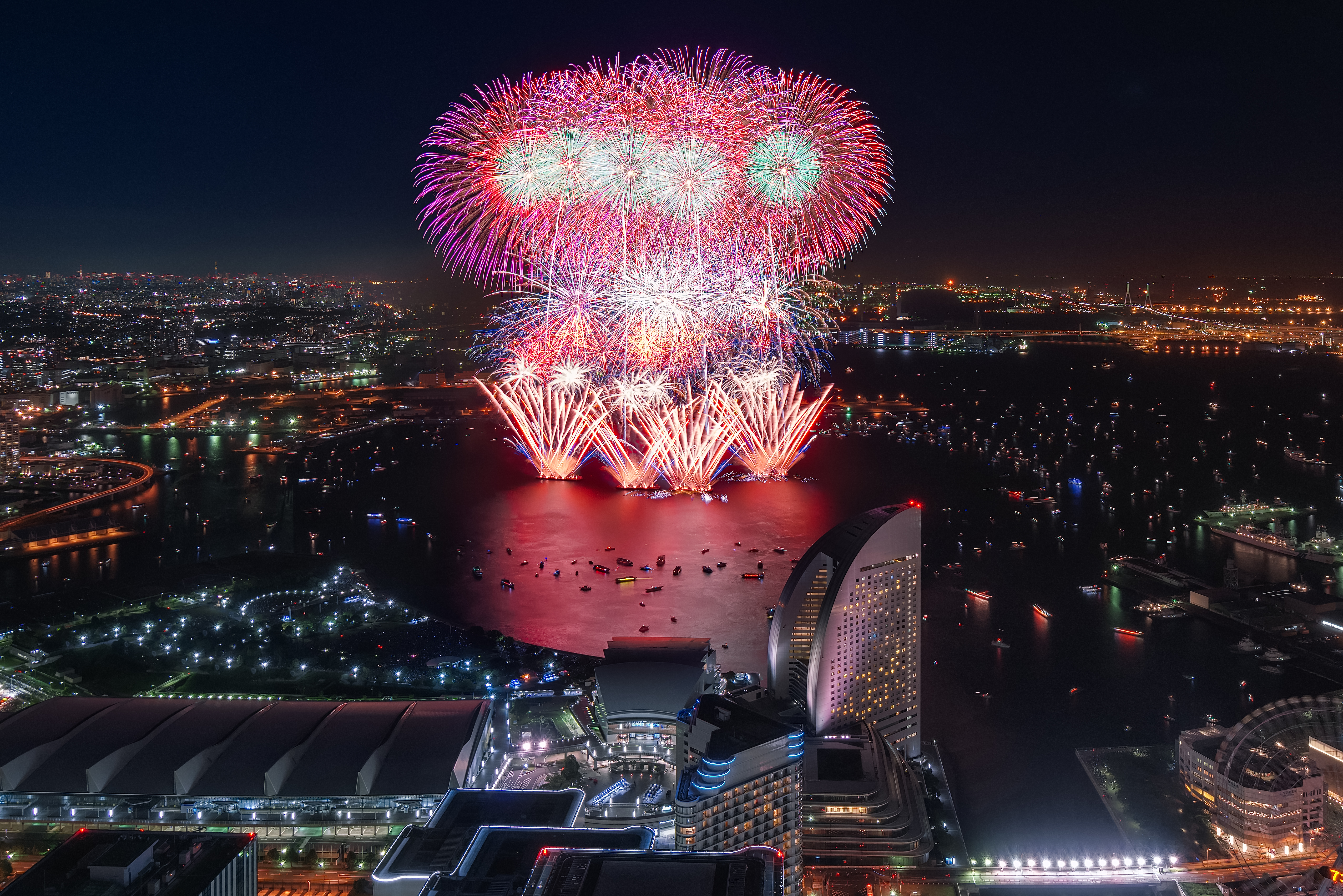 Yokohama Kanagawa Prefecture Night Japan Fireworks Landmark Tower 5638x3763