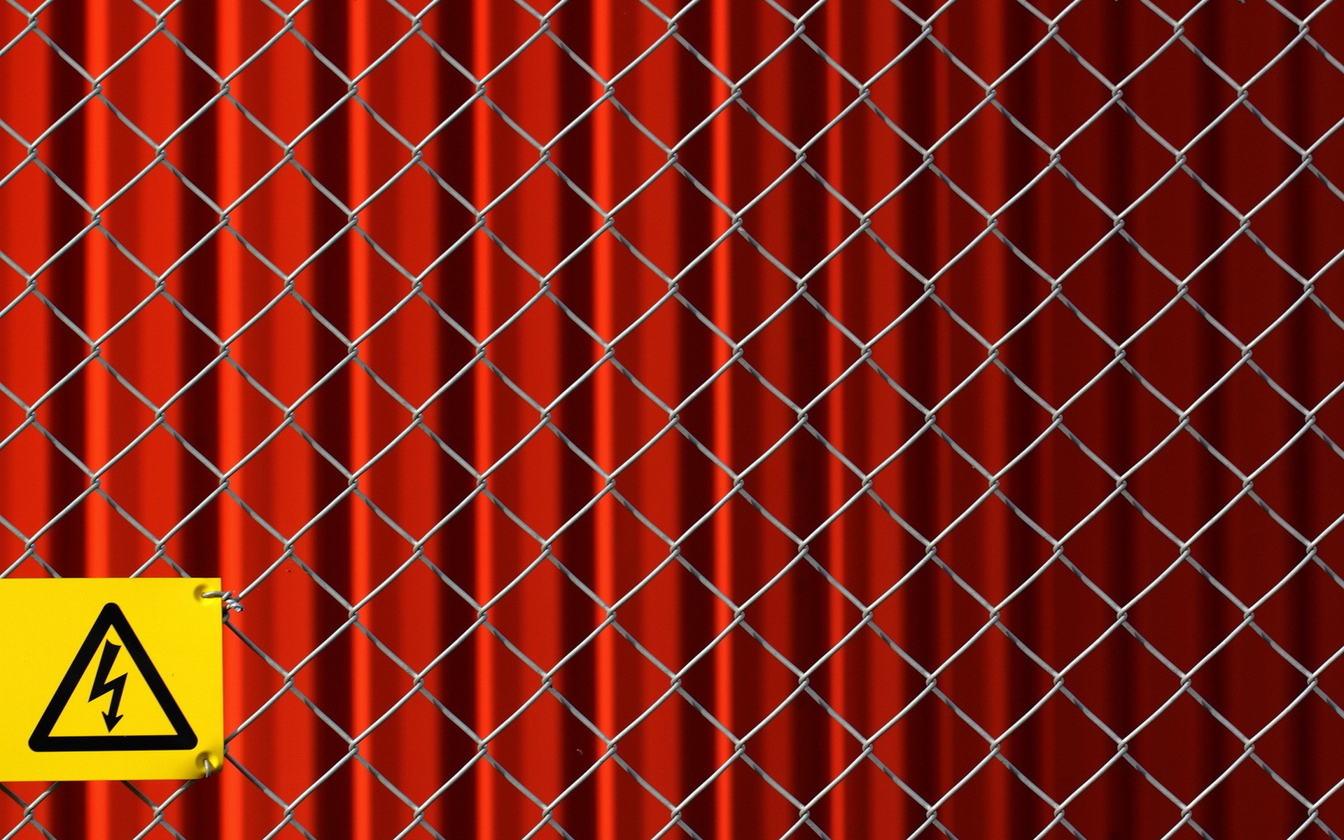 Minimalism Fence Warning Signs Curtain Red Background Grid Artwork Square 1920x1200